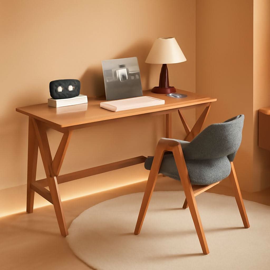 Natural Oak Industrial Style Solid Wood 47 Inch Wide Desk