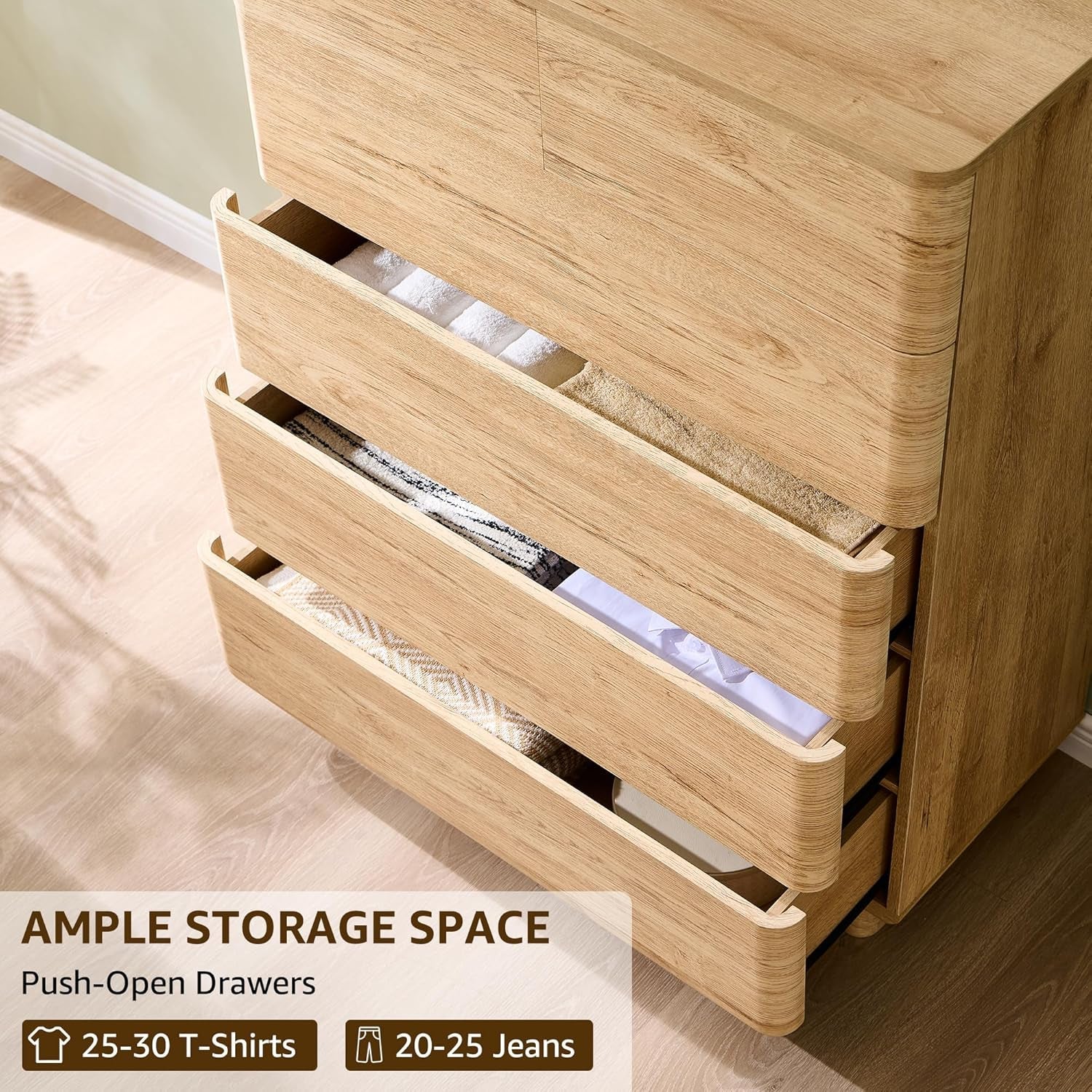 Natural Oak Push To Open 6 Drawer Dresser 42 Inch Tall