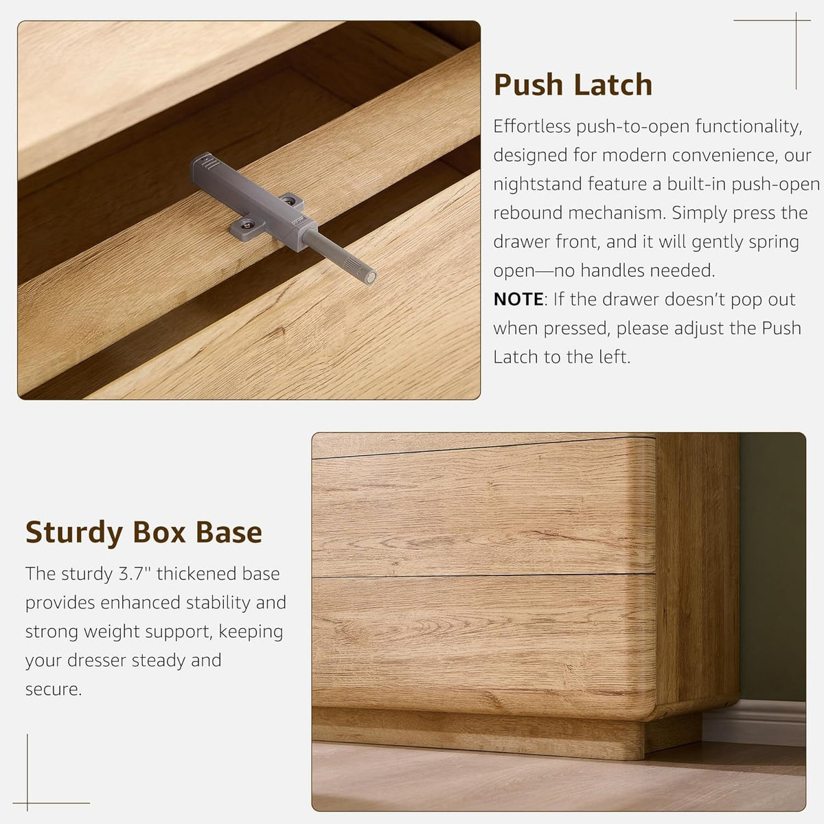 Natural Oak Push To Open 6 Drawer Dresser 42 Inch Tall