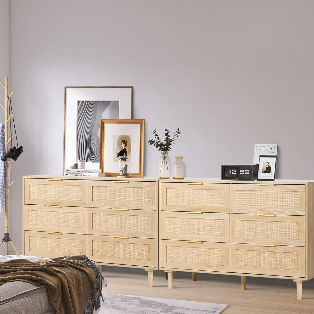 Natural Rattan 6 Drawer Dresser For Bedroom Storage