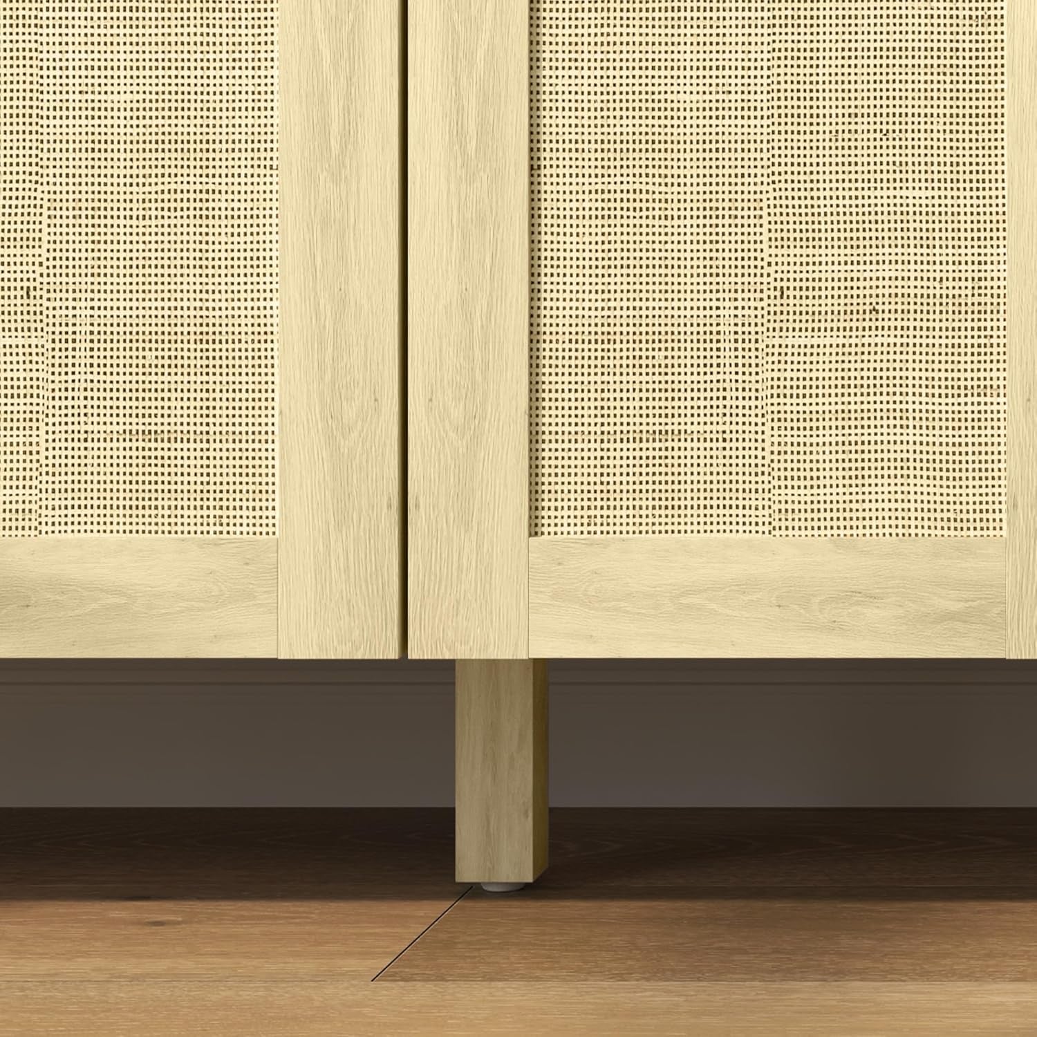 Natural Rattan Sideboard Cabinet With 4 Doors And Adjustable Shelves
