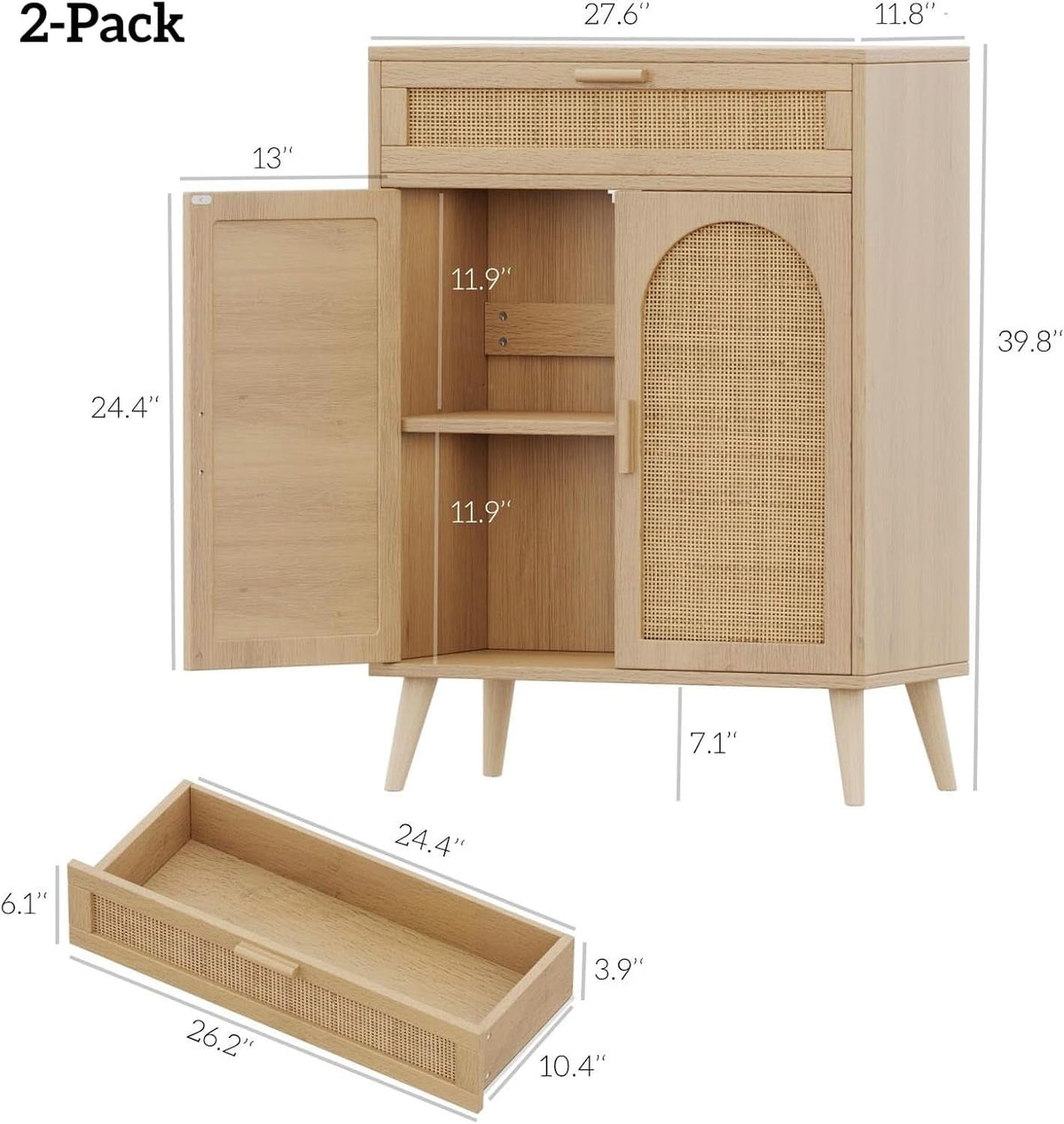 Natural Rattan Storage Cabinet Sideboard With Drawers