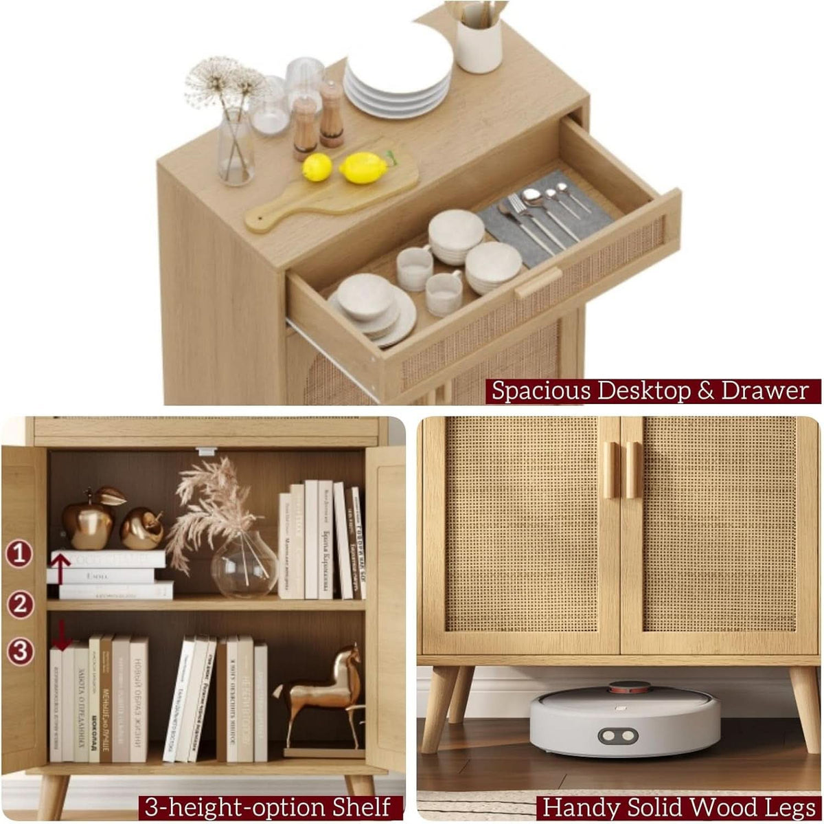 Natural Rattan Storage Cabinet Sideboard With Drawers
