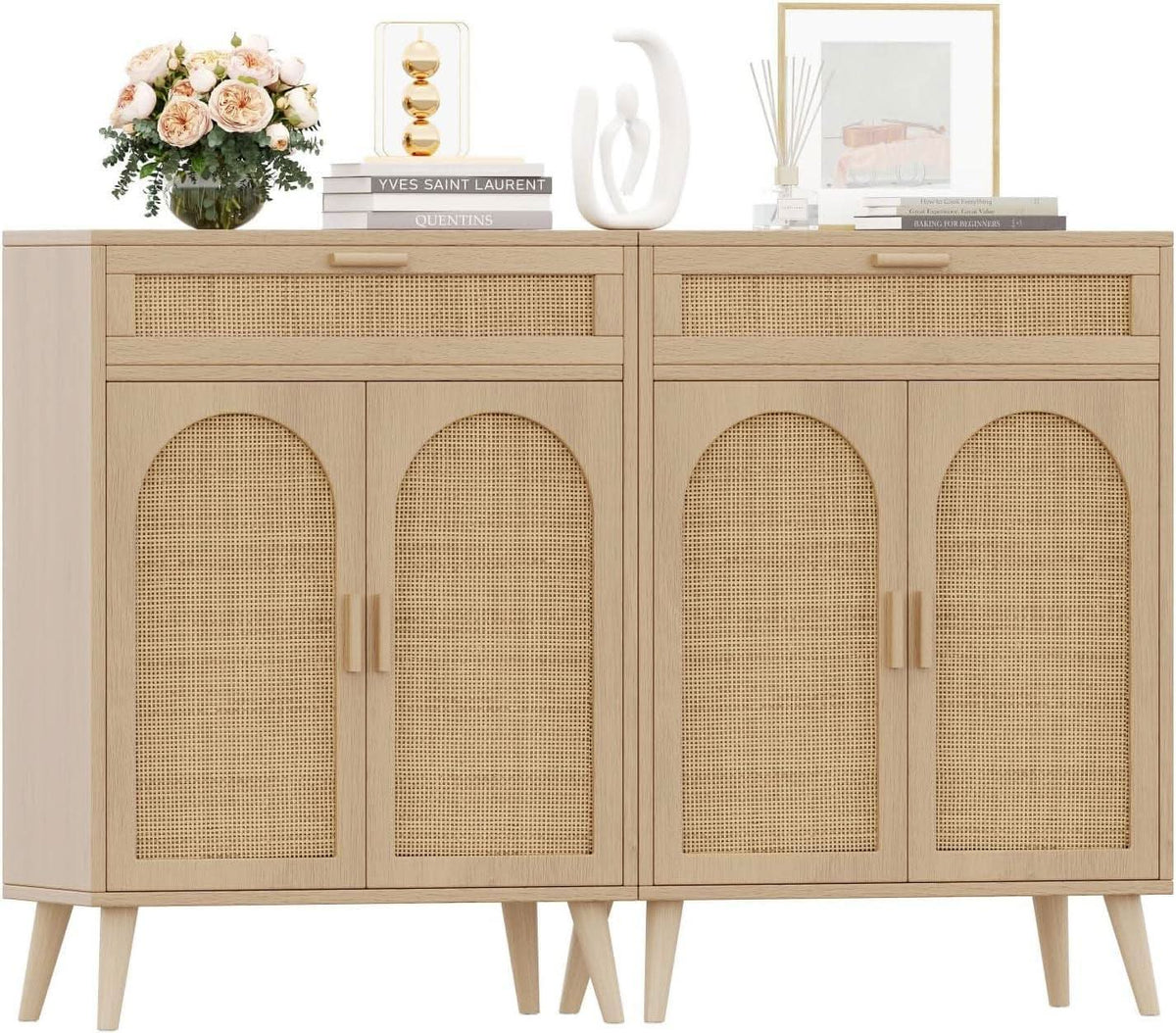Natural Rattan Storage Cabinet Sideboard With Drawers