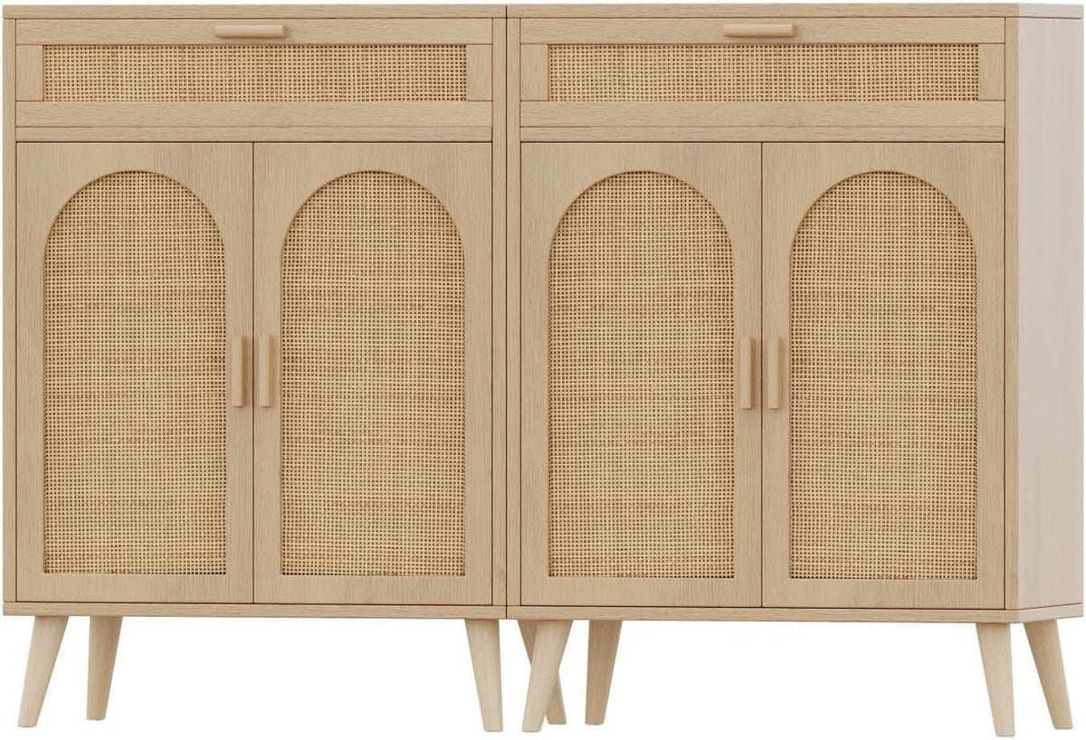 Natural Rattan Storage Cabinet Sideboard With Drawers