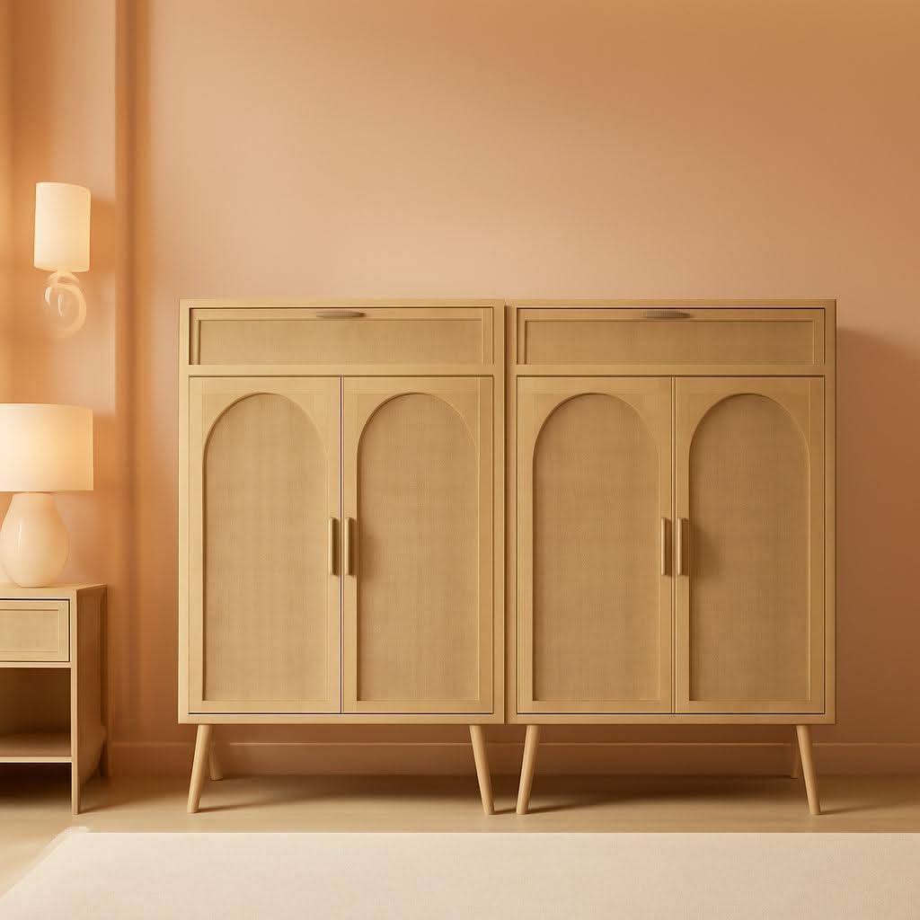 Natural Rattan Storage Cabinet Sideboard With Drawers