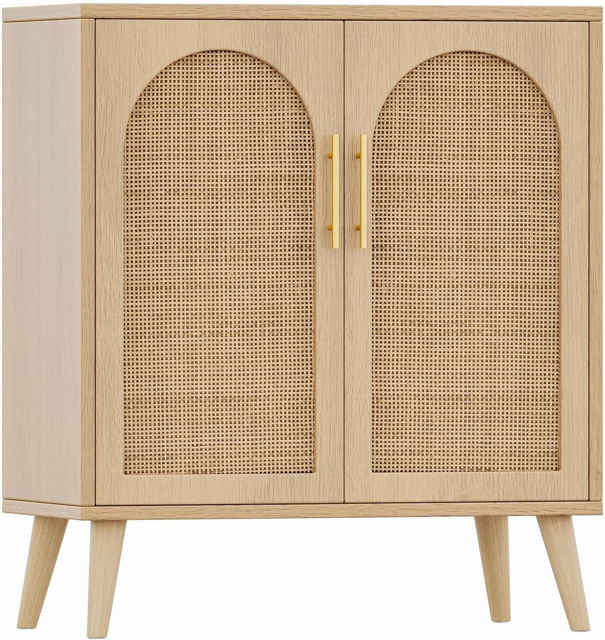 Natural Rattan Storage Sideboard Cabinet With Adjustable Shelves