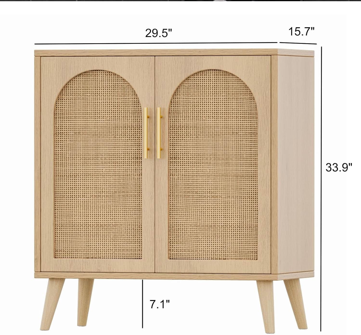 Natural Rattan Storage Sideboard Cabinet With Adjustable Shelves