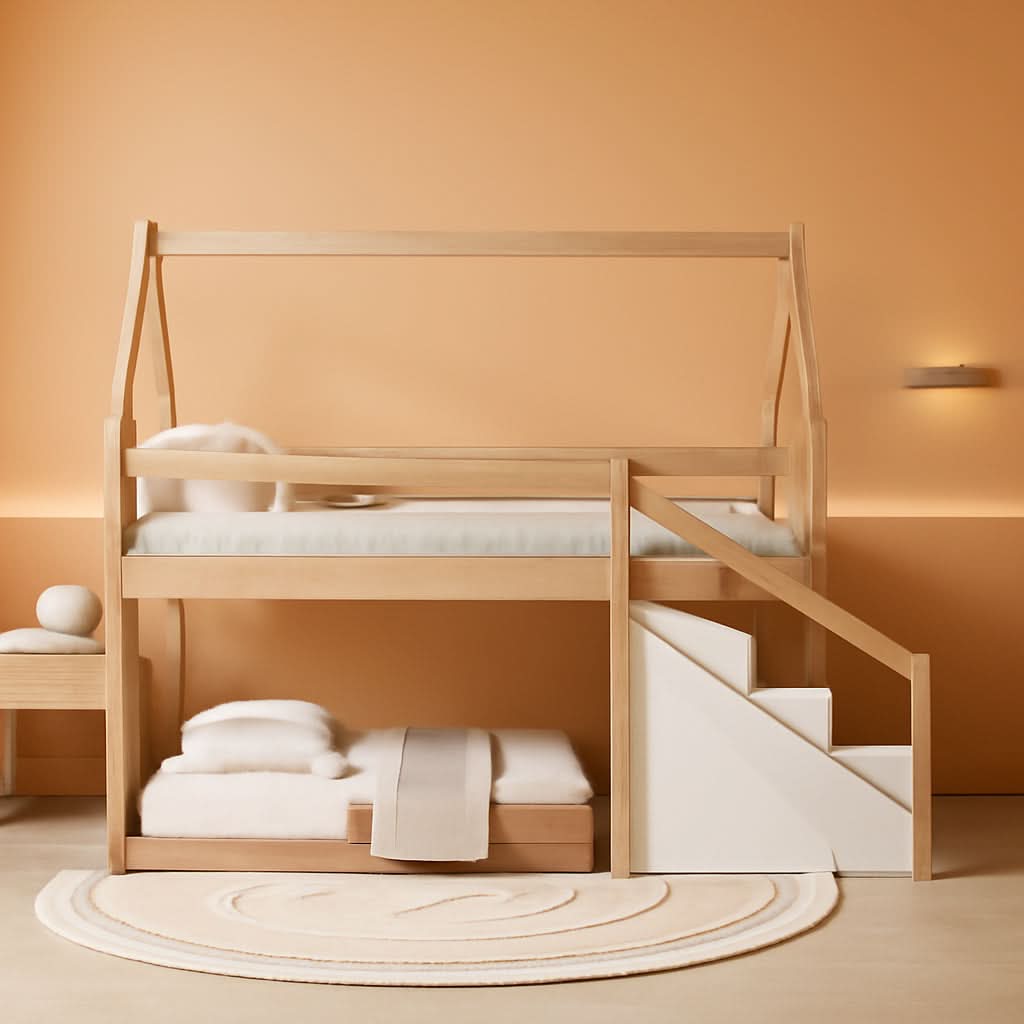 Natural Twin Over Twin Bunk Bed With Slide And Stairs