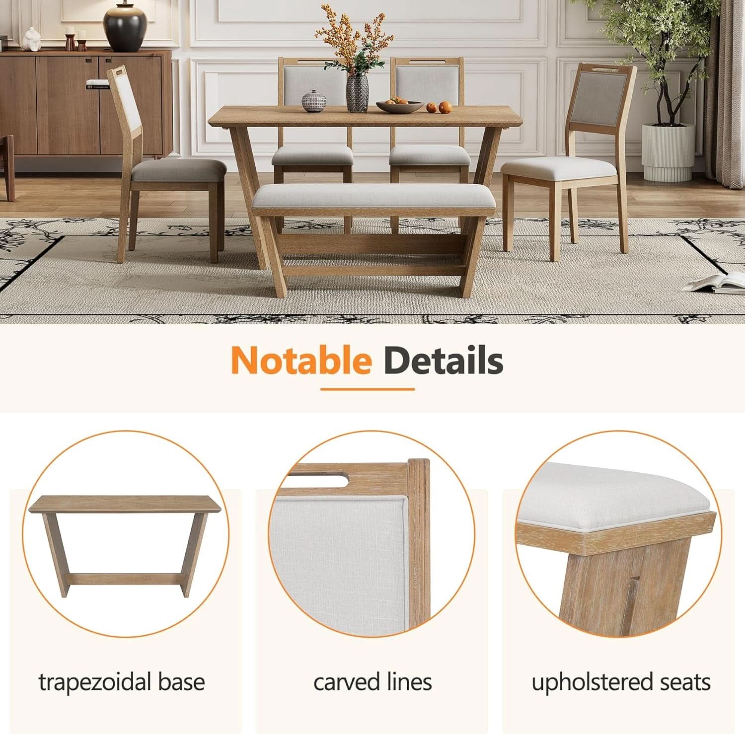 Natural Vintage Rustic Handcrafted Dining Table Set