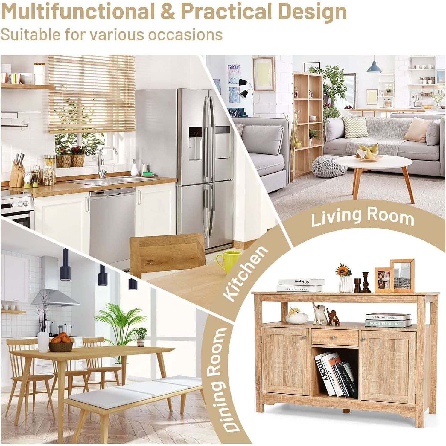 Natural Wood Dining Sideboard Buffet With Wine Storage