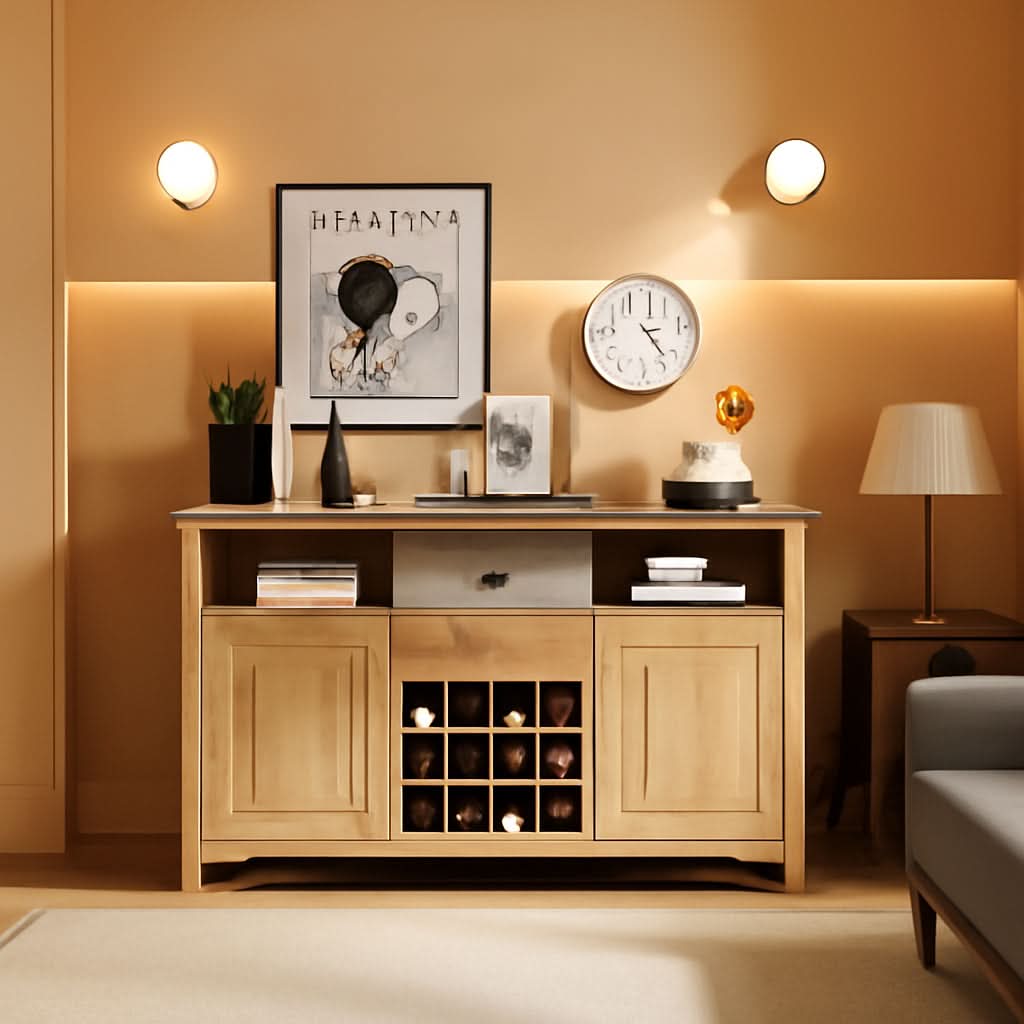Natural Wood Dining Sideboard Buffet With Wine Storage
