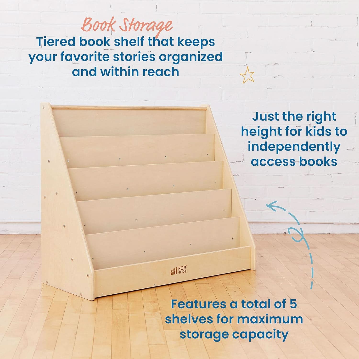 Natural Wood Single Sided Book Display Classroom Bookshelf