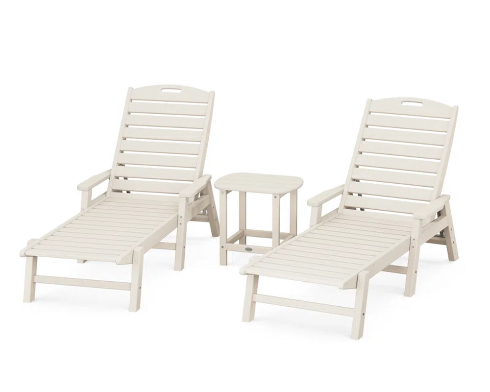 Nautical 3 Piece Outdoor Chaise Lounge Set With Side Table
