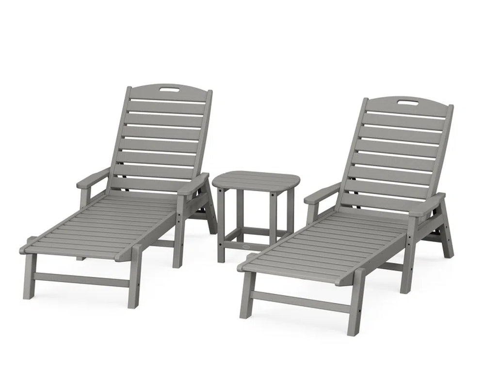 Nautical 3 Piece Outdoor Chaise Lounge Set With Side Table