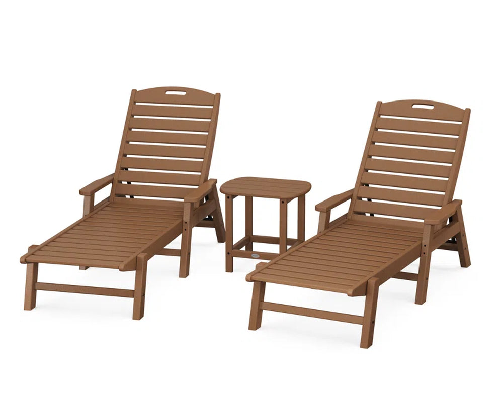 Nautical 3 Piece Outdoor Chaise Lounge Set With Side Table