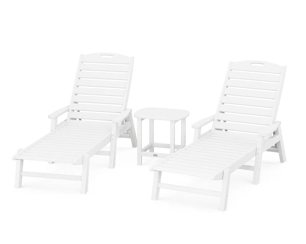 Nautical 3 Piece Outdoor Chaise Lounge Set With Side Table