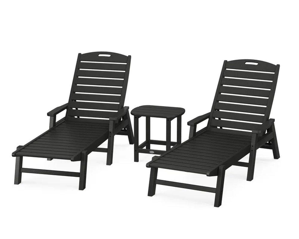 Nautical 3 Piece Outdoor Chaise Lounge Set With Side Table