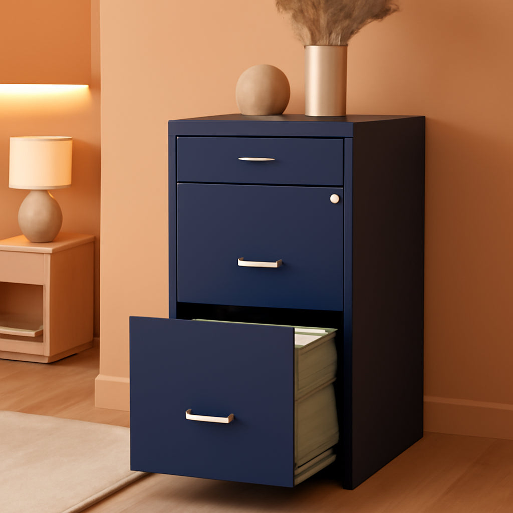 Navy 18 Inch Deep 3 Drawer Metal File Cabinet Letter Size