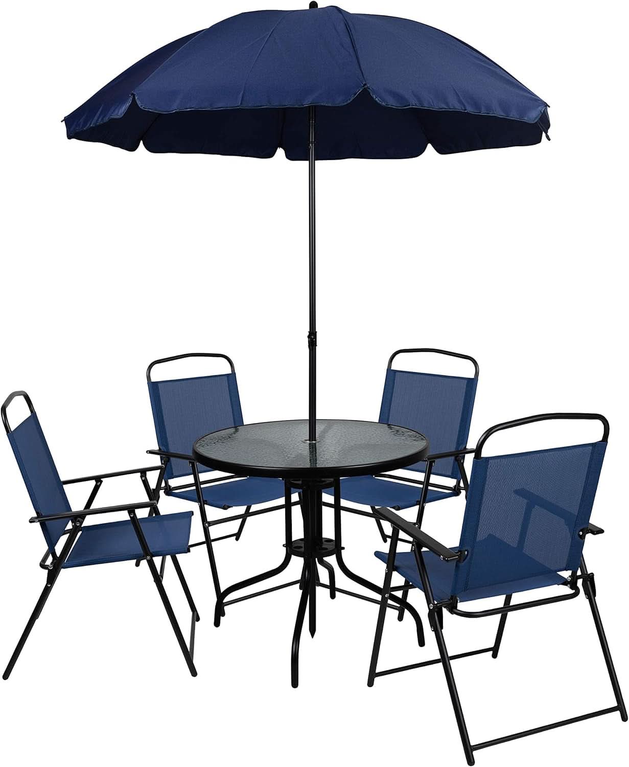 Navy 6 Piece Patio Garden Set With Table Umbrella Chairs