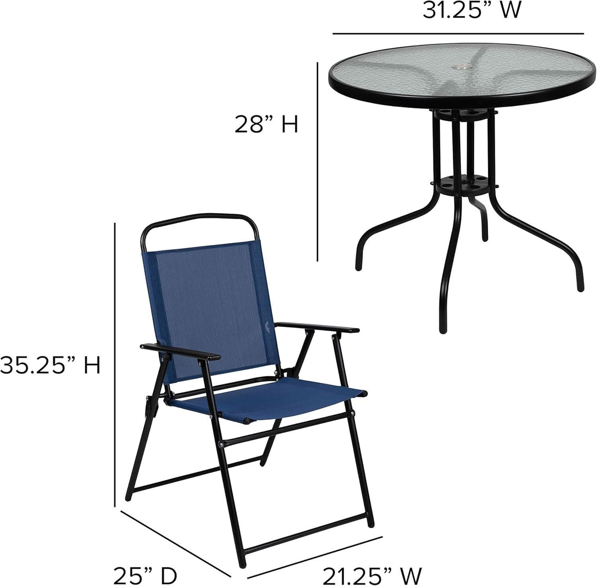 Navy 6 Piece Patio Garden Set With Table Umbrella Chairs