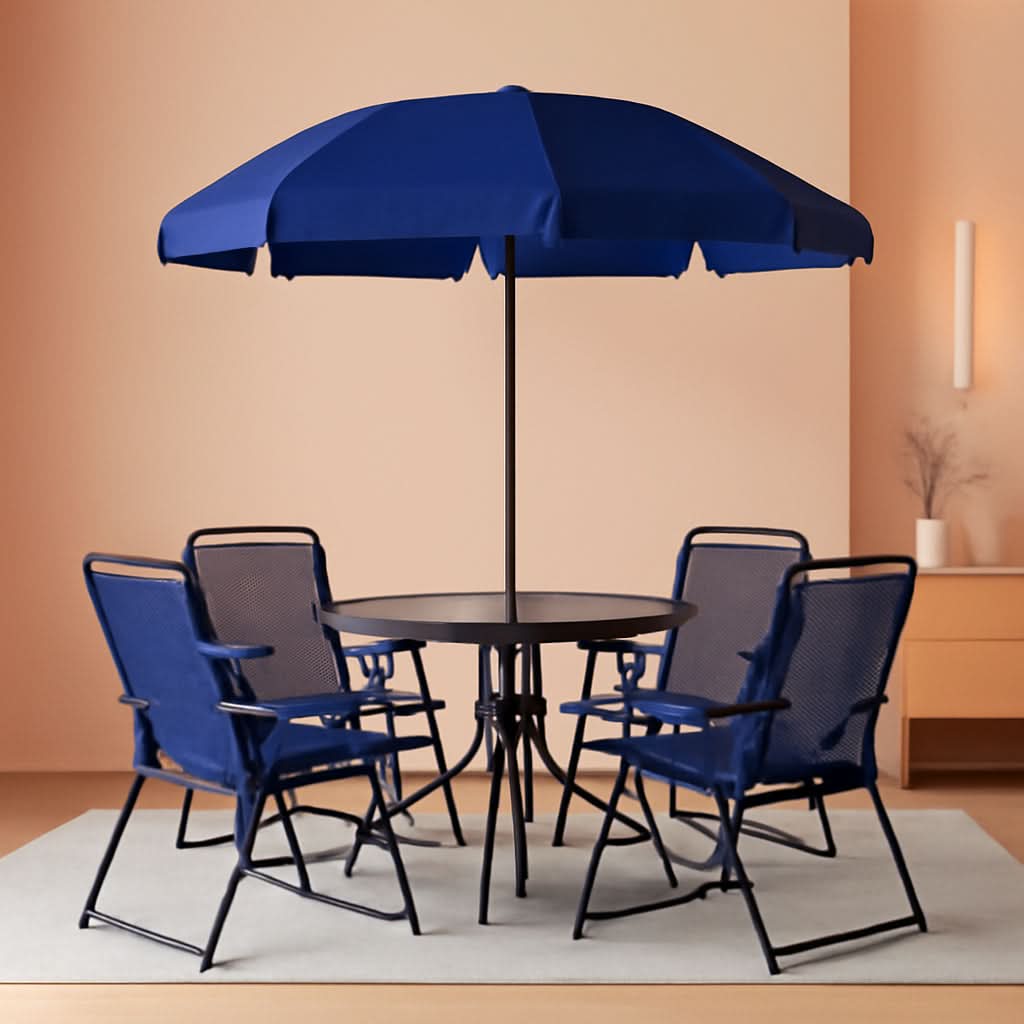 Navy 6 Piece Patio Garden Set With Table Umbrella Chairs