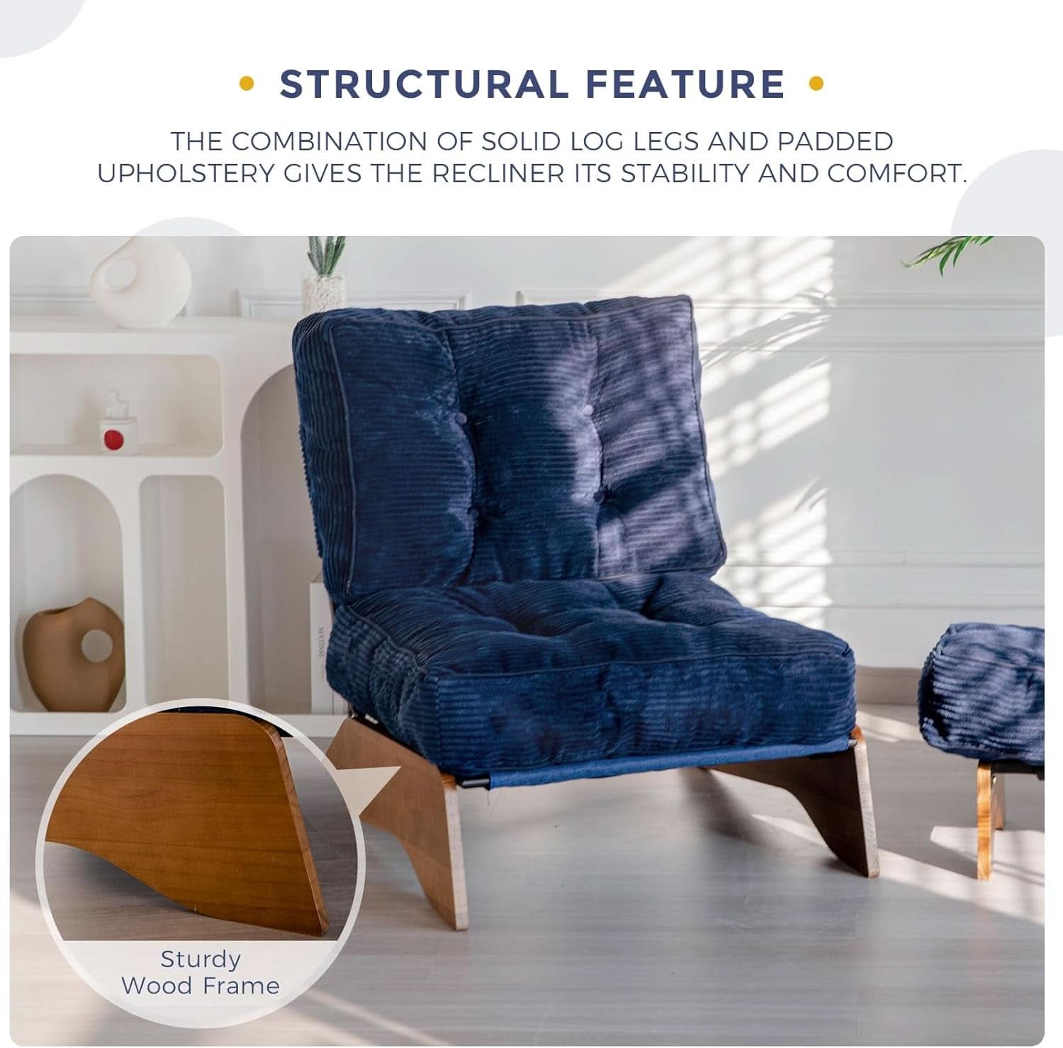 Navy Accent Chair With Adjustable Backrest And Ottoman