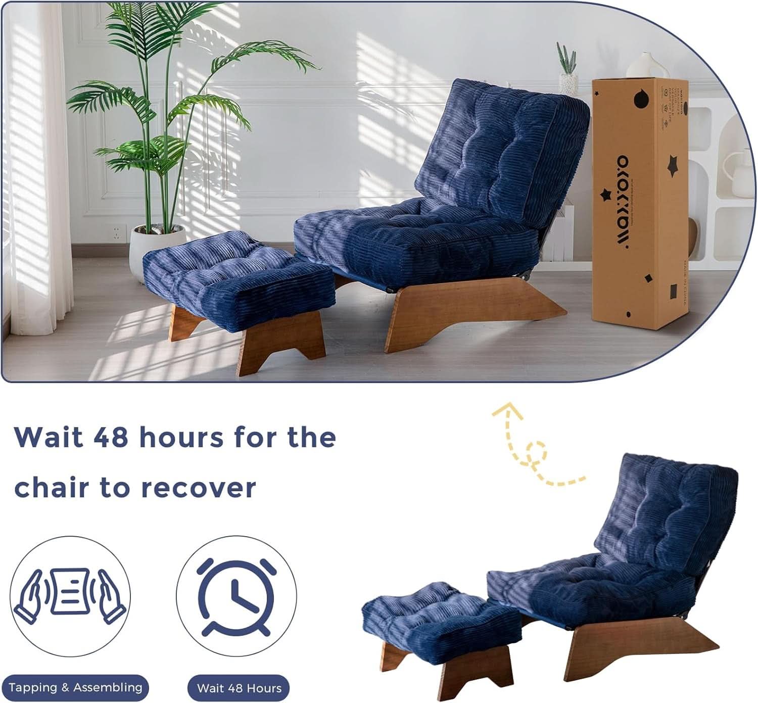 Navy Accent Chair With Adjustable Backrest And Ottoman