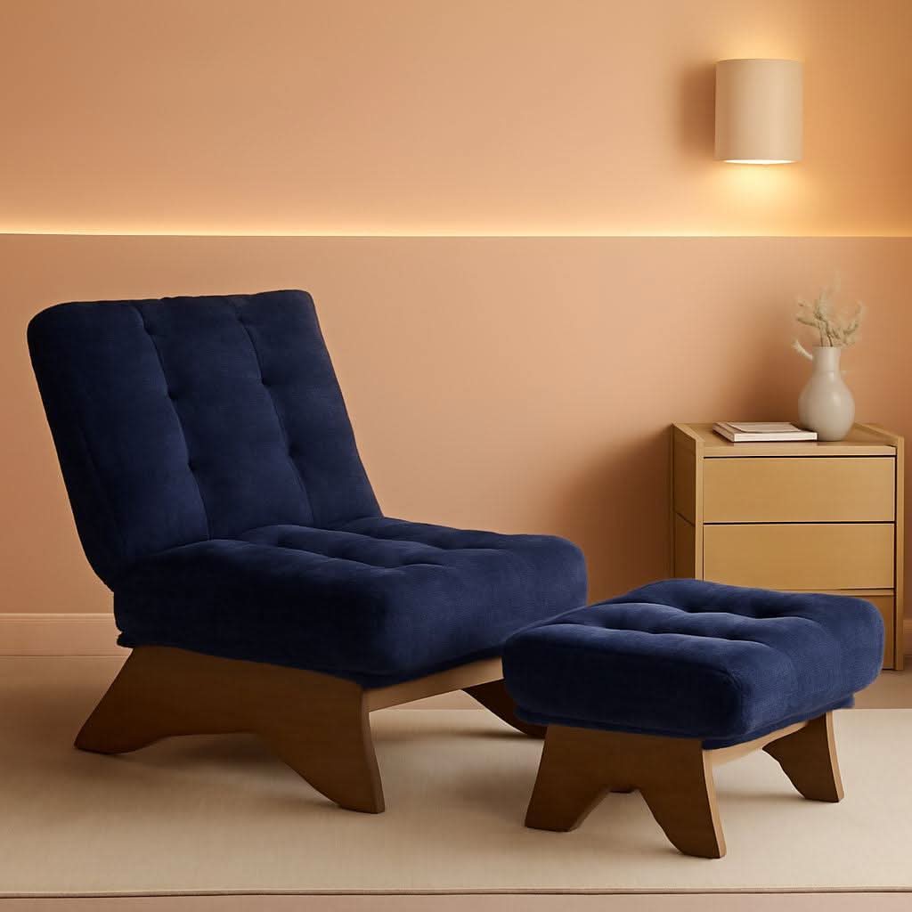 Navy Accent Chair With Adjustable Backrest And Ottoman