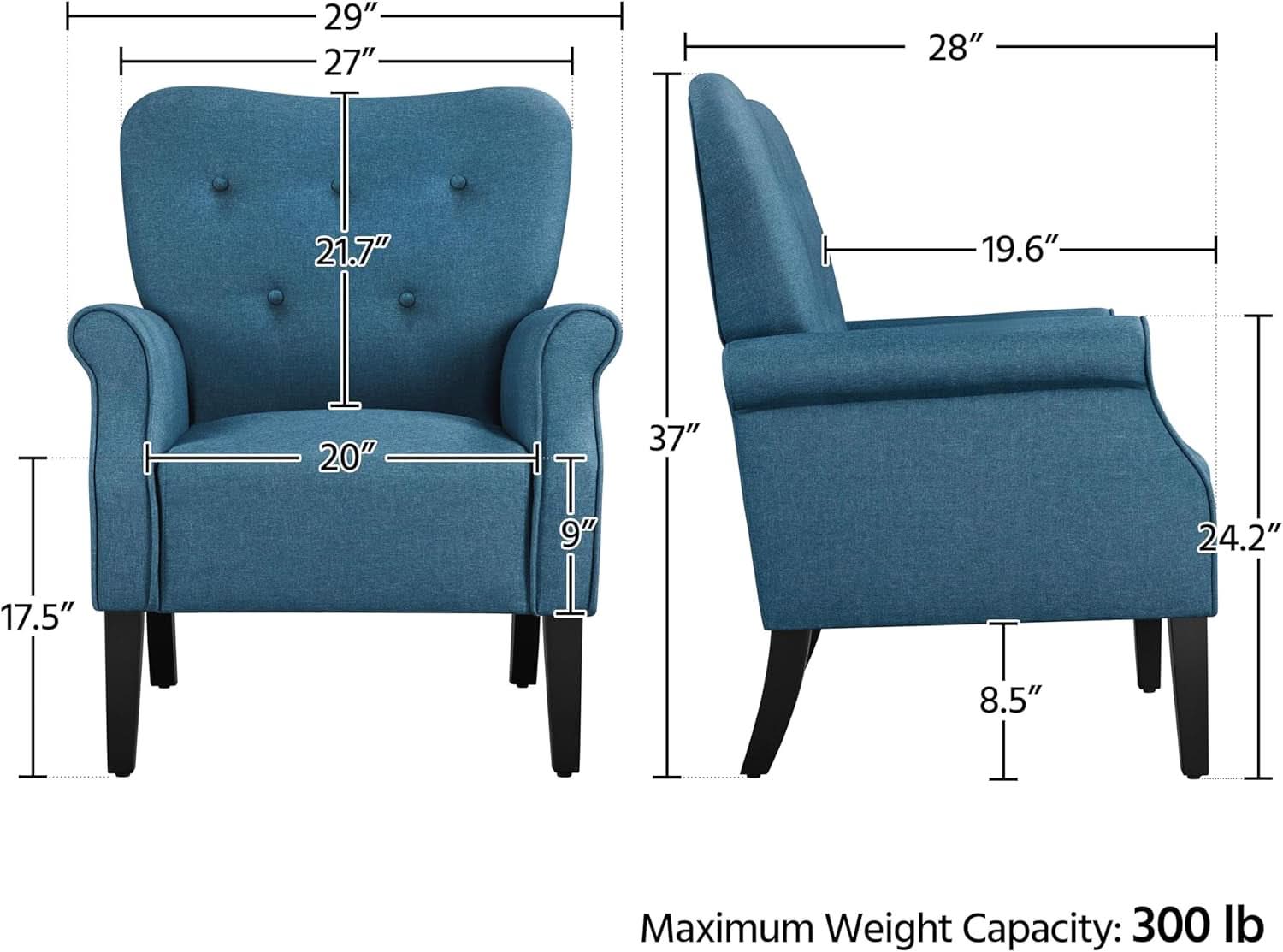 Navy Blue Compact Midcentury Armchair Tufted Backrest