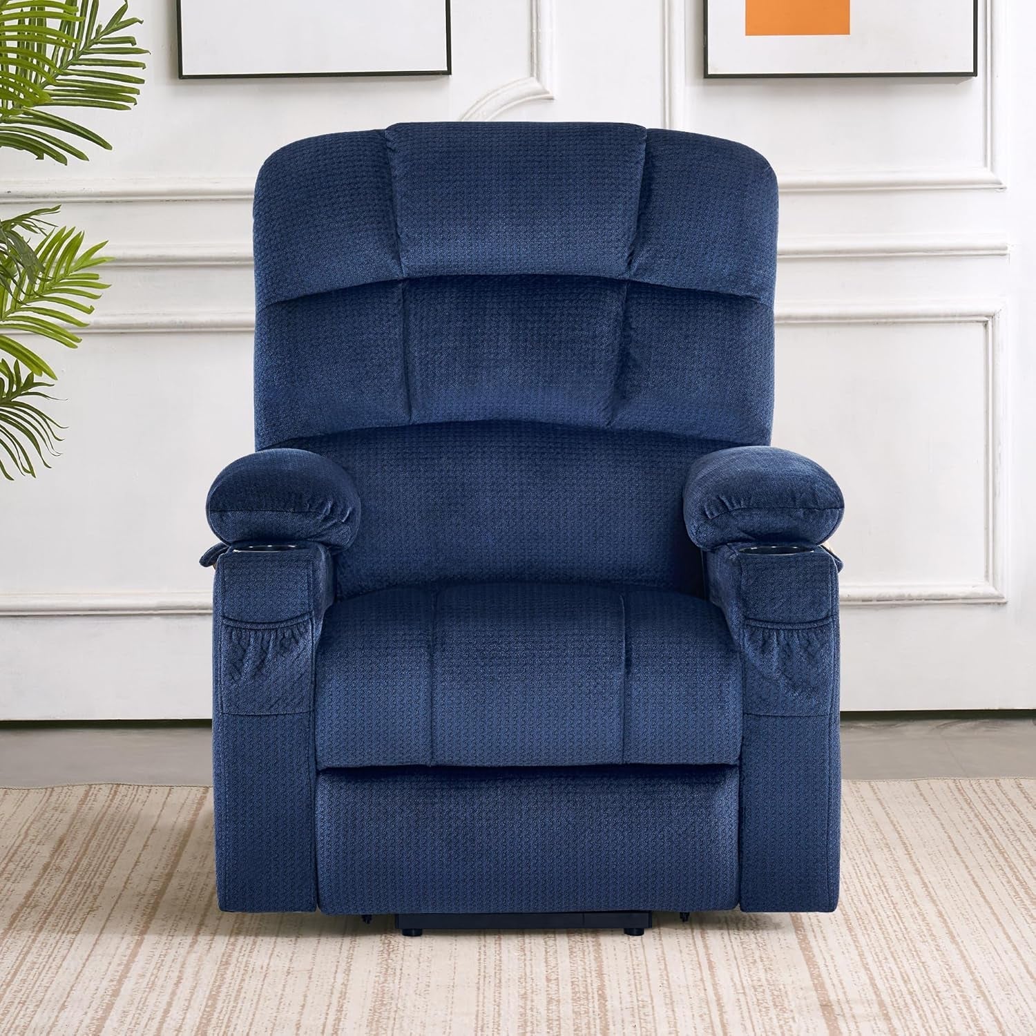 Navy Blue Dual Motor Power Lift Recliner With Massage