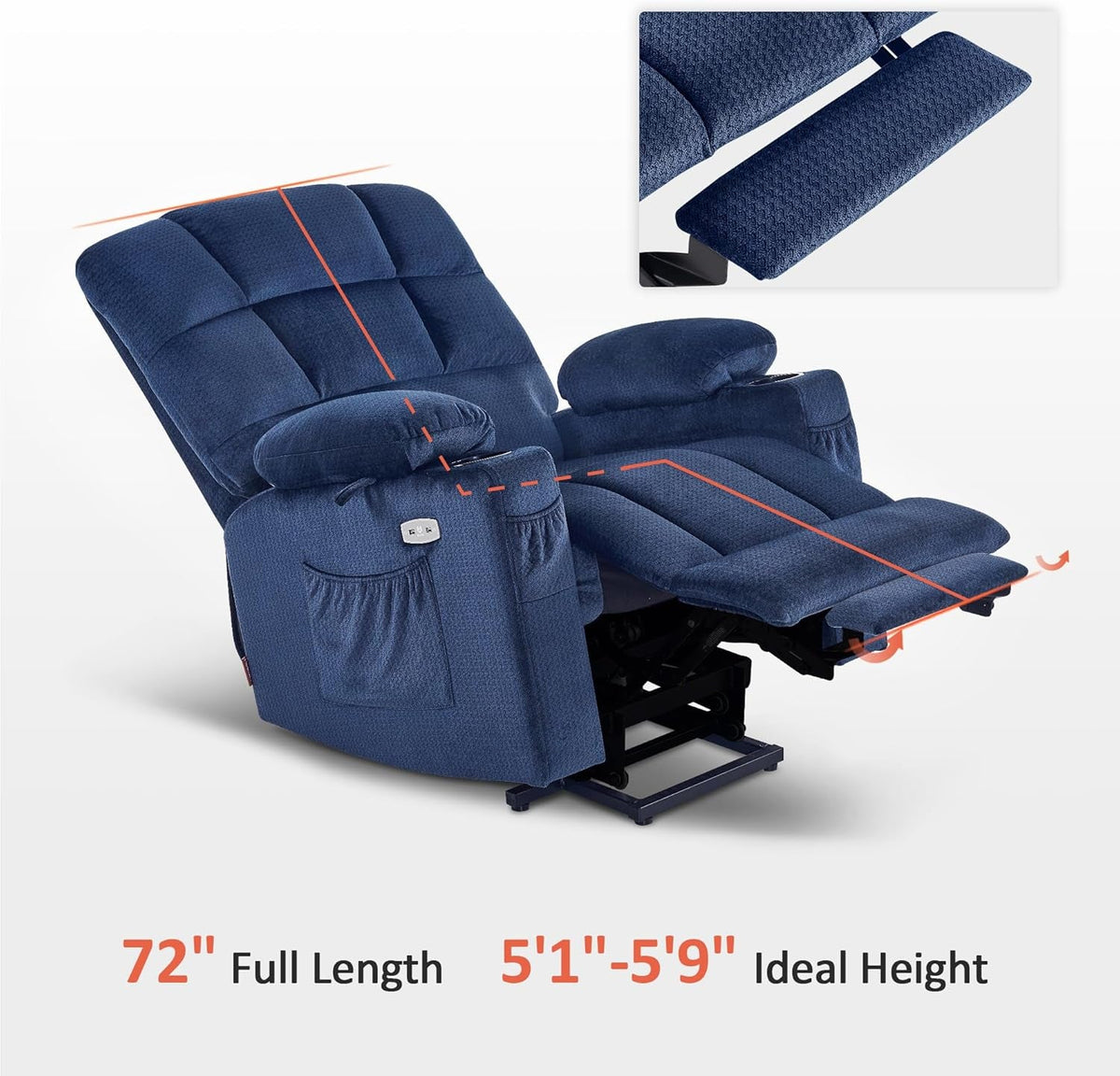 Navy Blue Dual Motor Power Lift Recliner With Massage