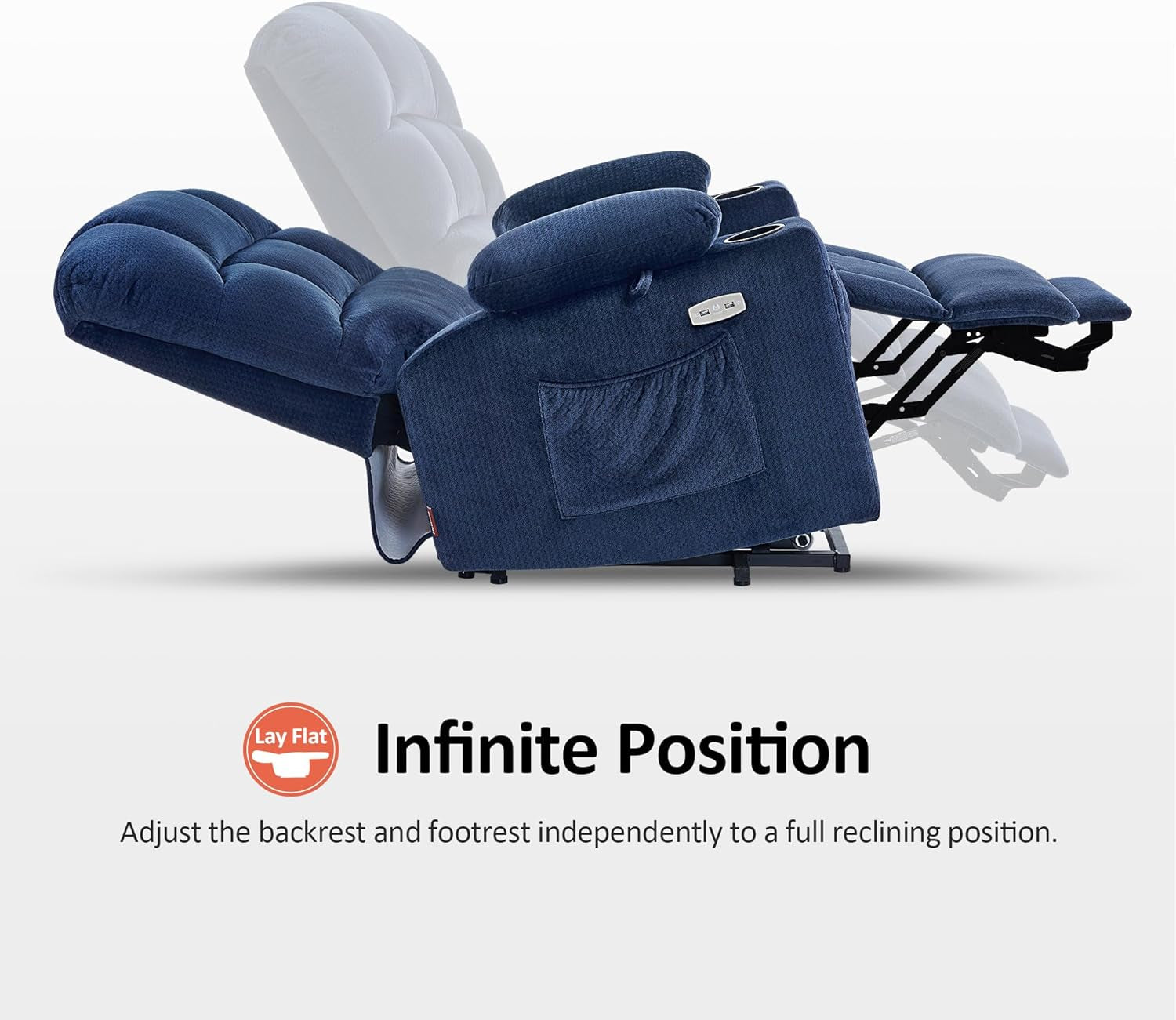 Navy Blue Dual Motor Power Lift Recliner With Massage