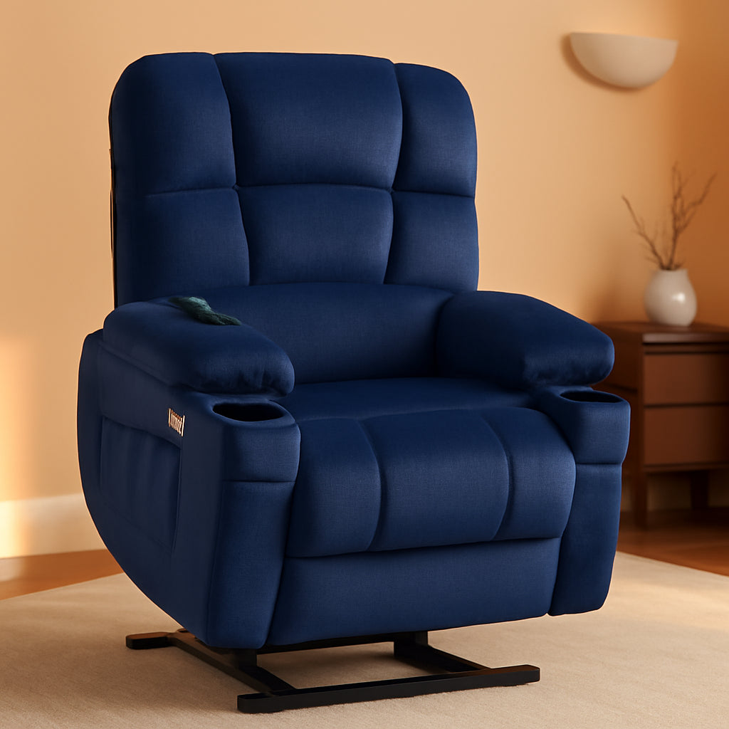 Navy Blue Dual Motor Power Lift Recliner With Massage