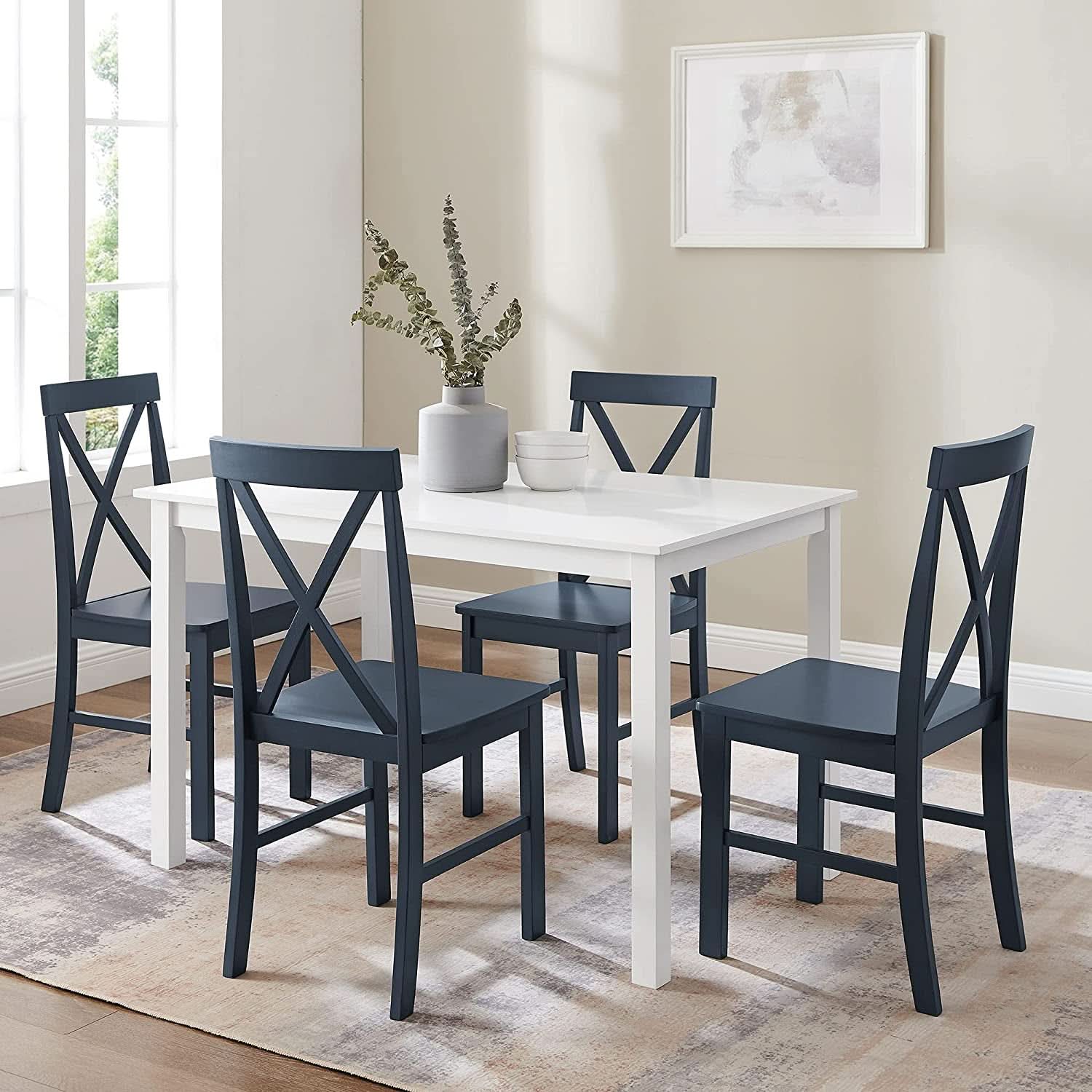 Navy Blue Farmhouse Dining Table And X Back Chairs Set