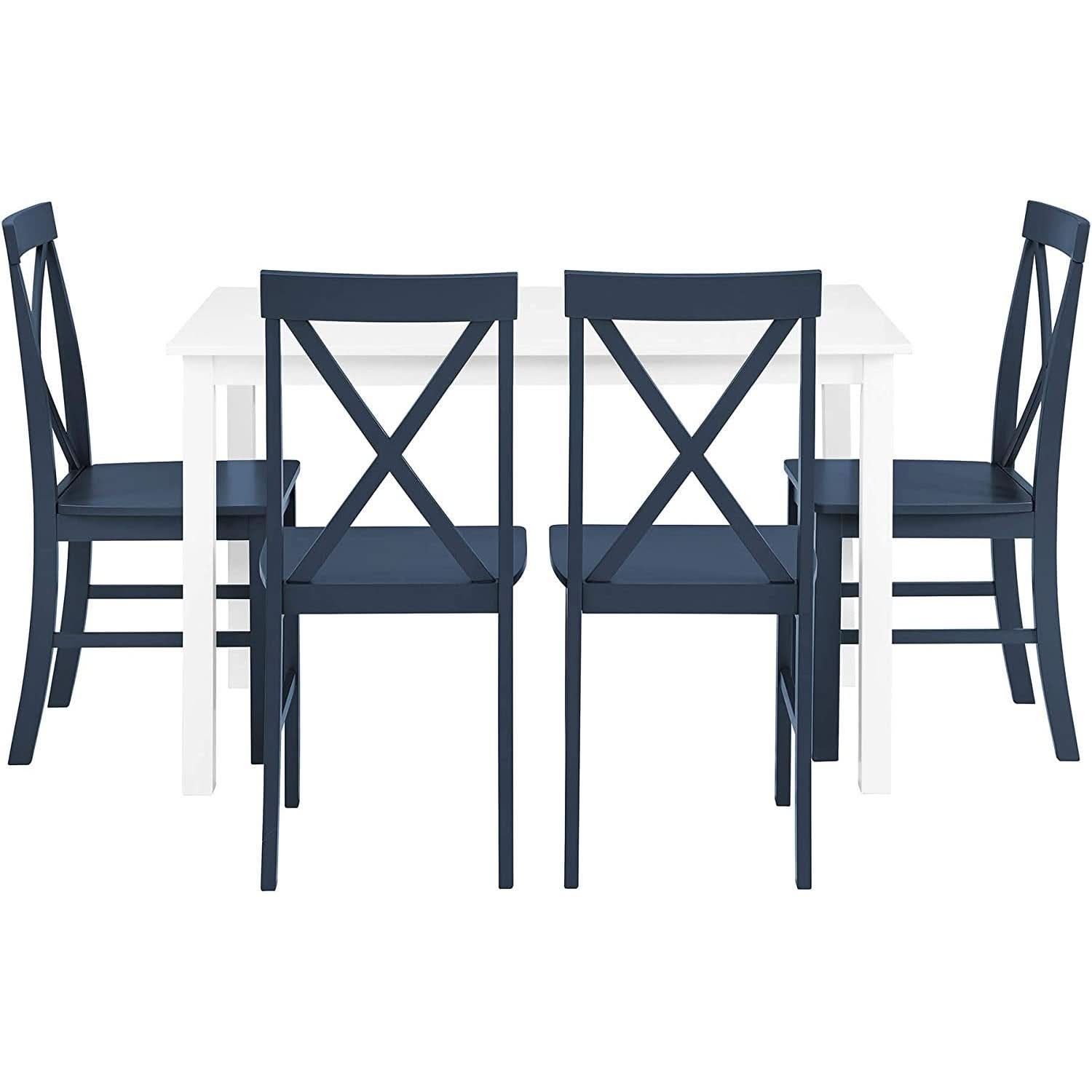 Navy Blue Farmhouse Dining Table And X Back Chairs Set