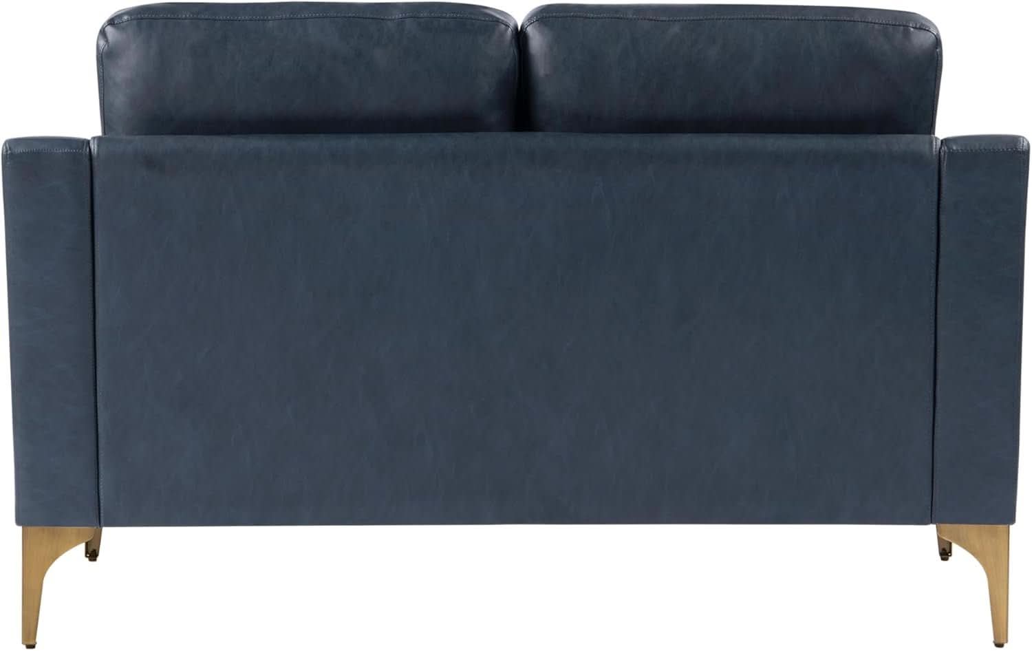 Navy Blue Faux Leather Loveseat With High Density Foam