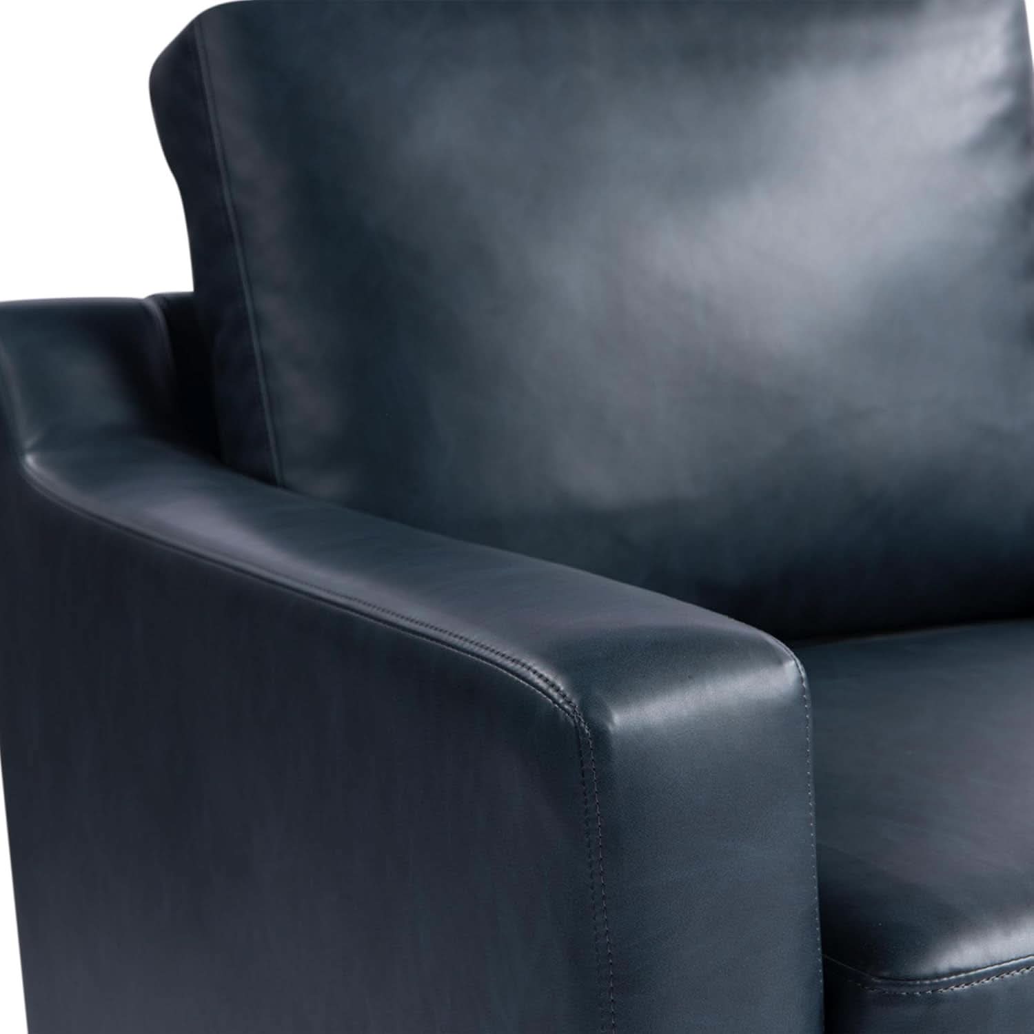 Navy Blue Faux Leather Loveseat With High Density Foam