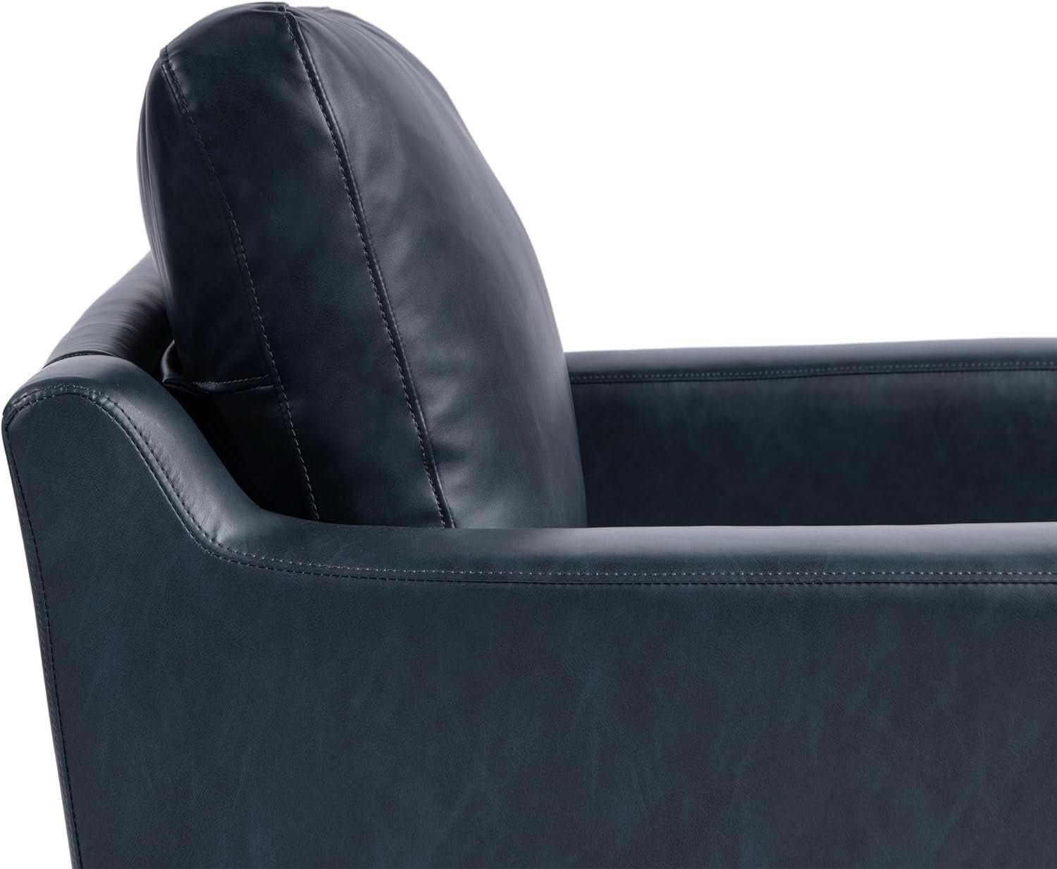 Navy Blue Faux Leather Loveseat With High Density Foam