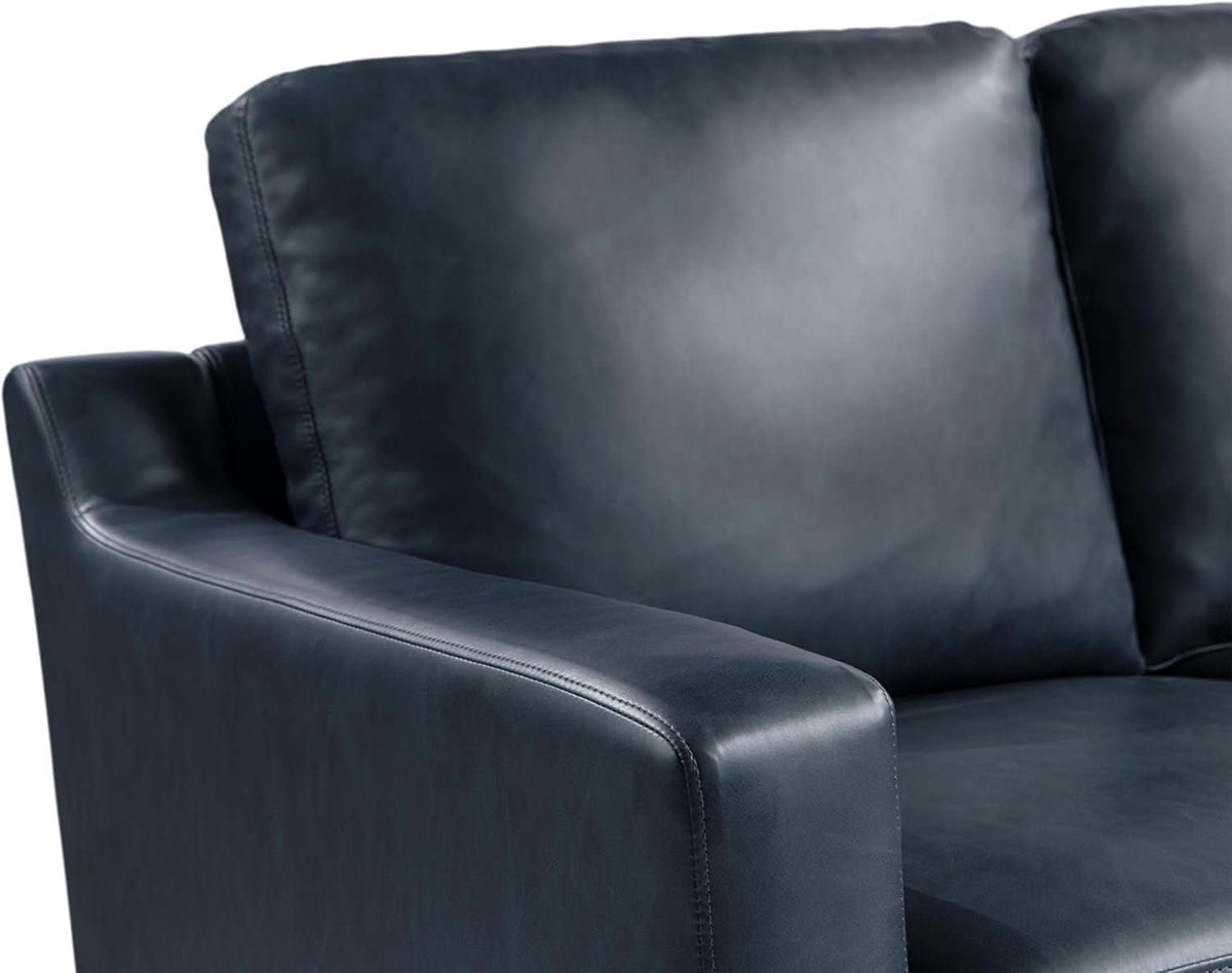 Navy Blue Faux Leather Loveseat With High Density Foam