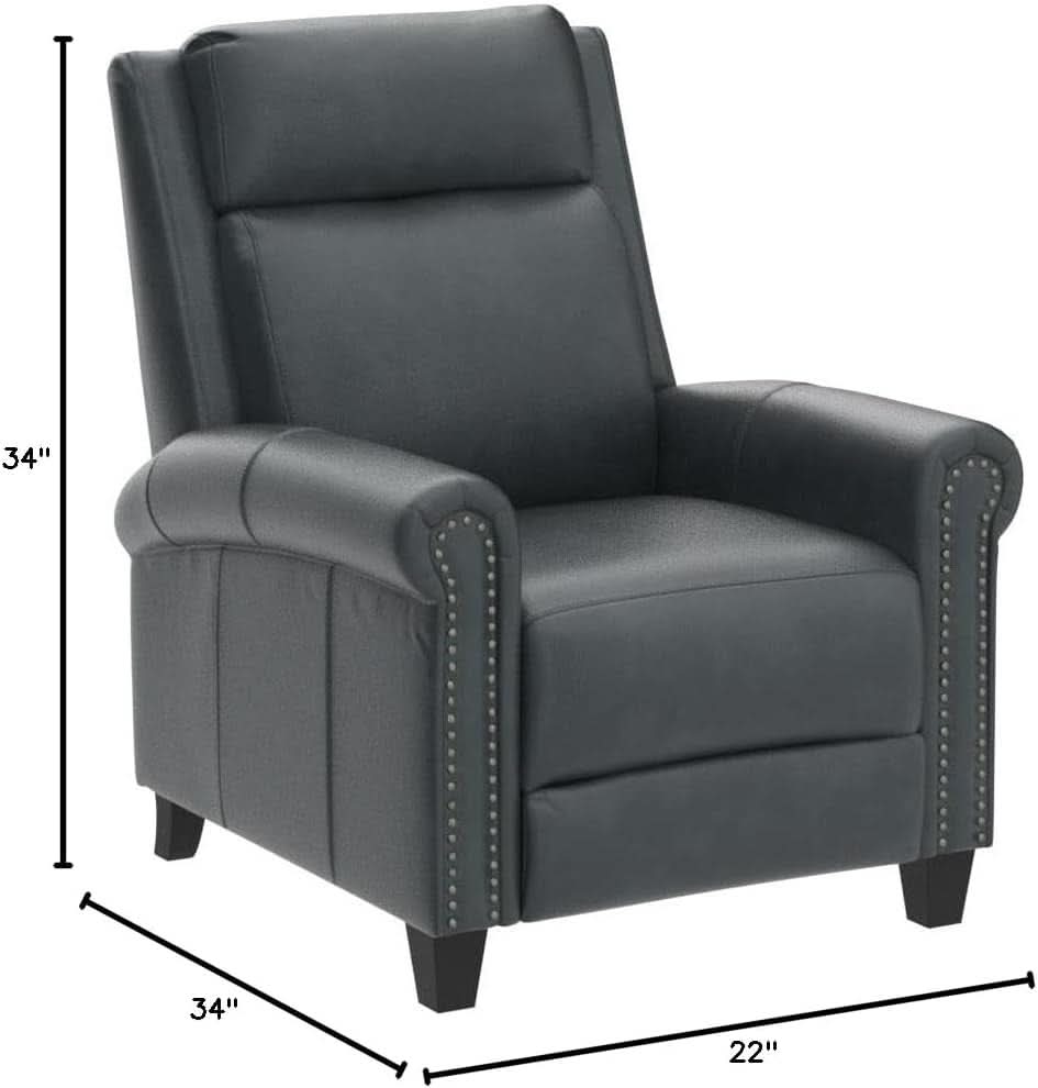 Navy Blue Leather Recliner Chair Push Back Compact