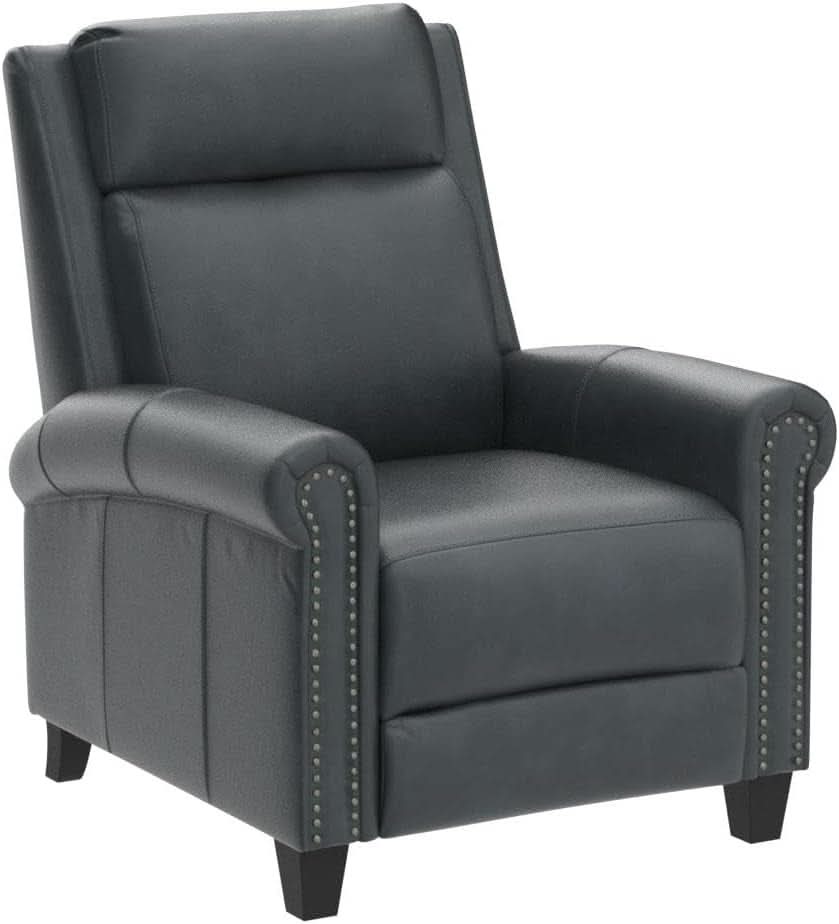 Navy Blue Leather Recliner Chair Push Back Compact