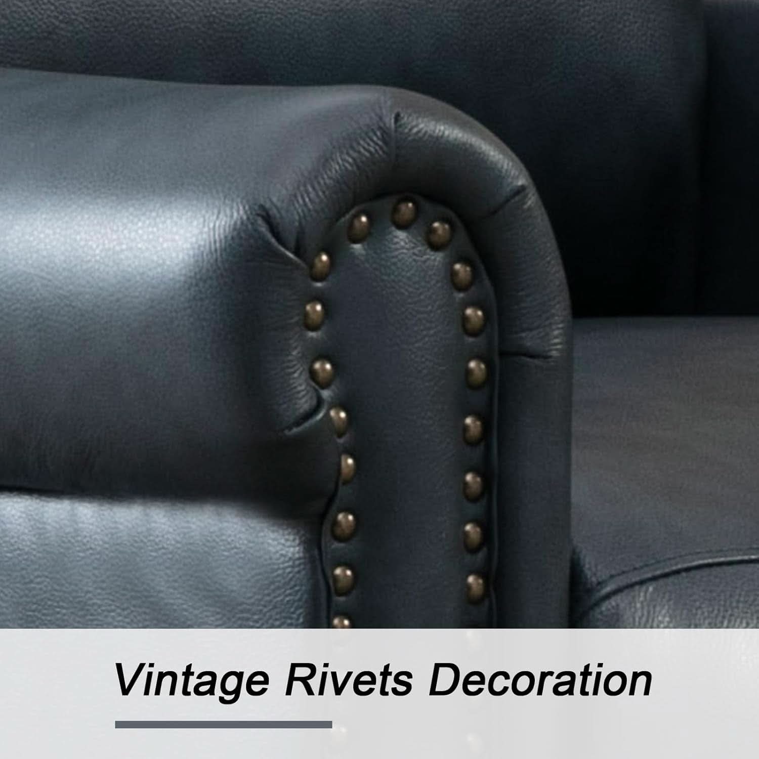 Navy Blue Leather Recliner Chair Push Back Compact