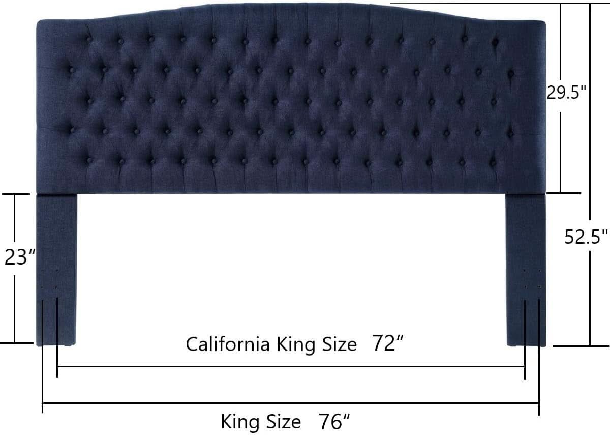 Navy Blue Linen Tufted King Headboard with Comfort