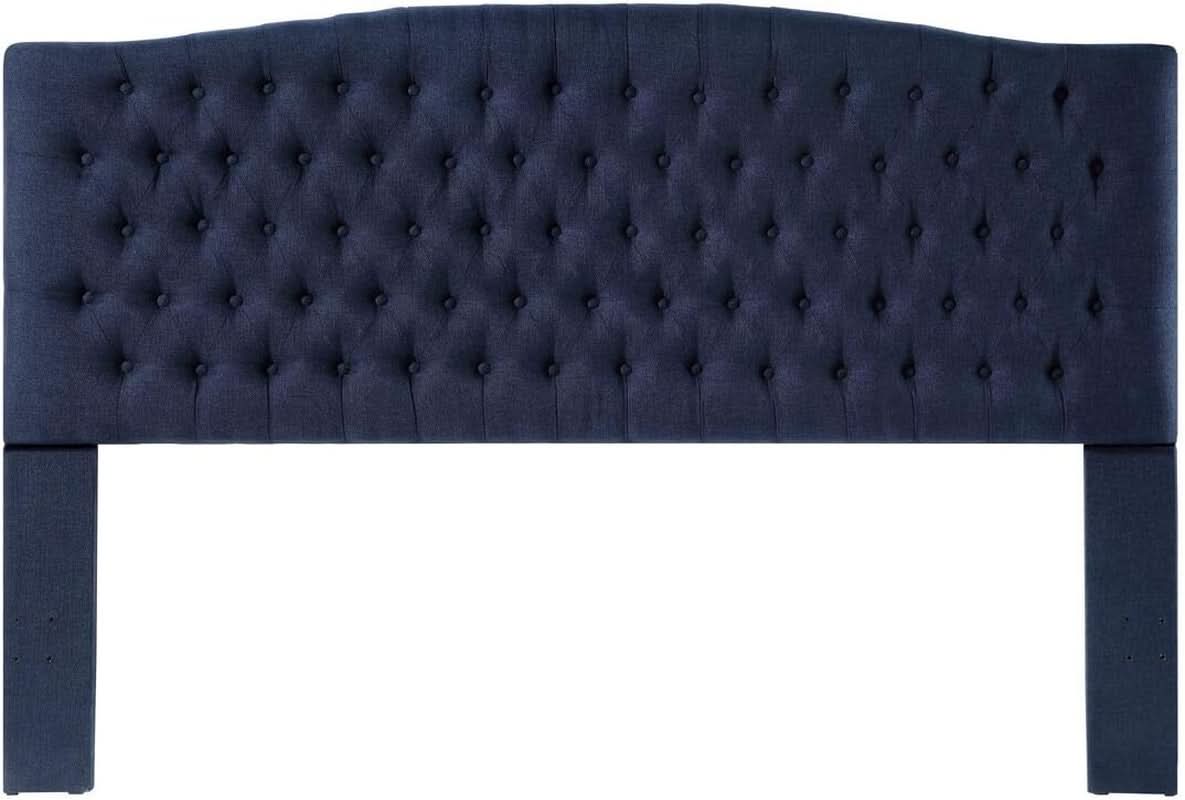 Navy Blue Linen Tufted King Headboard with Comfort