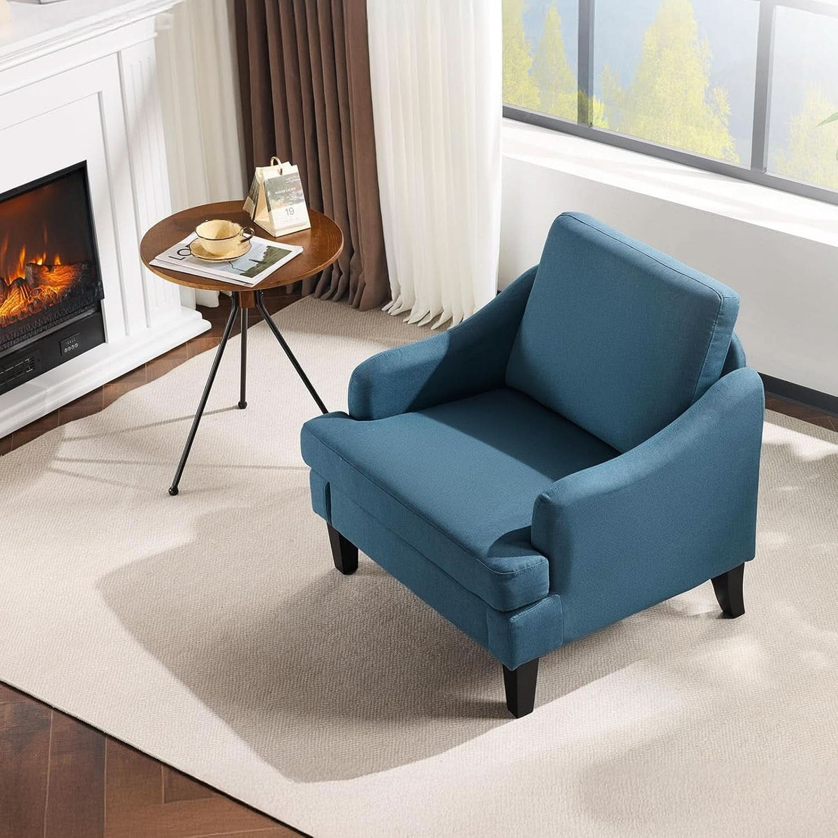 Navy Blue Linen Upholstered Accent Chair Modernist Design