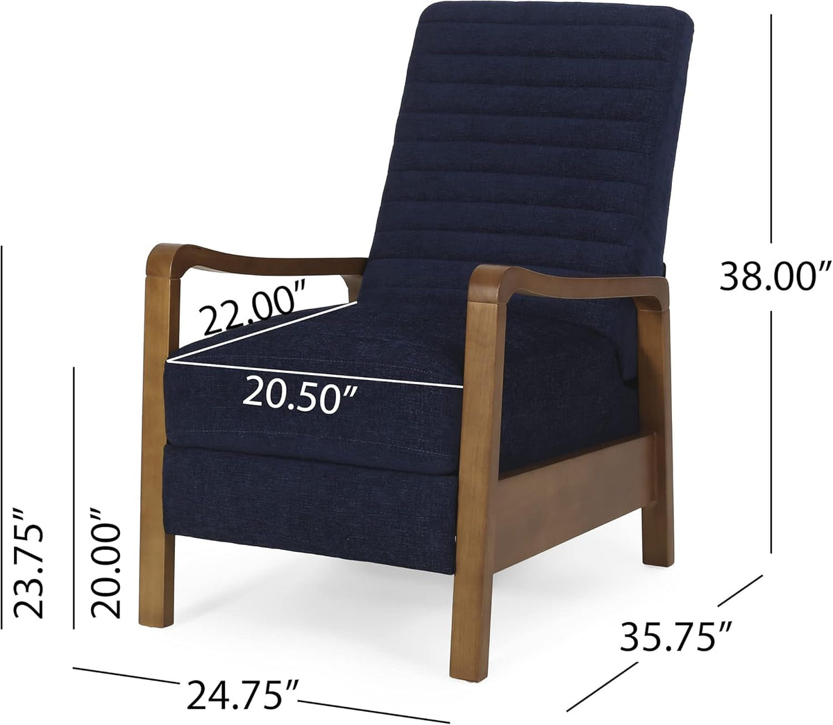 Navy Blue Mid Century Modern Push Back Recliner Chair