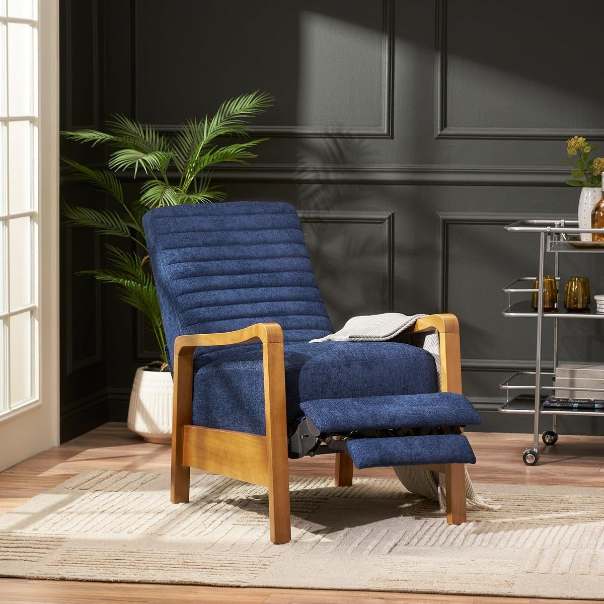 Navy Blue Mid Century Modern Push Back Recliner Chair