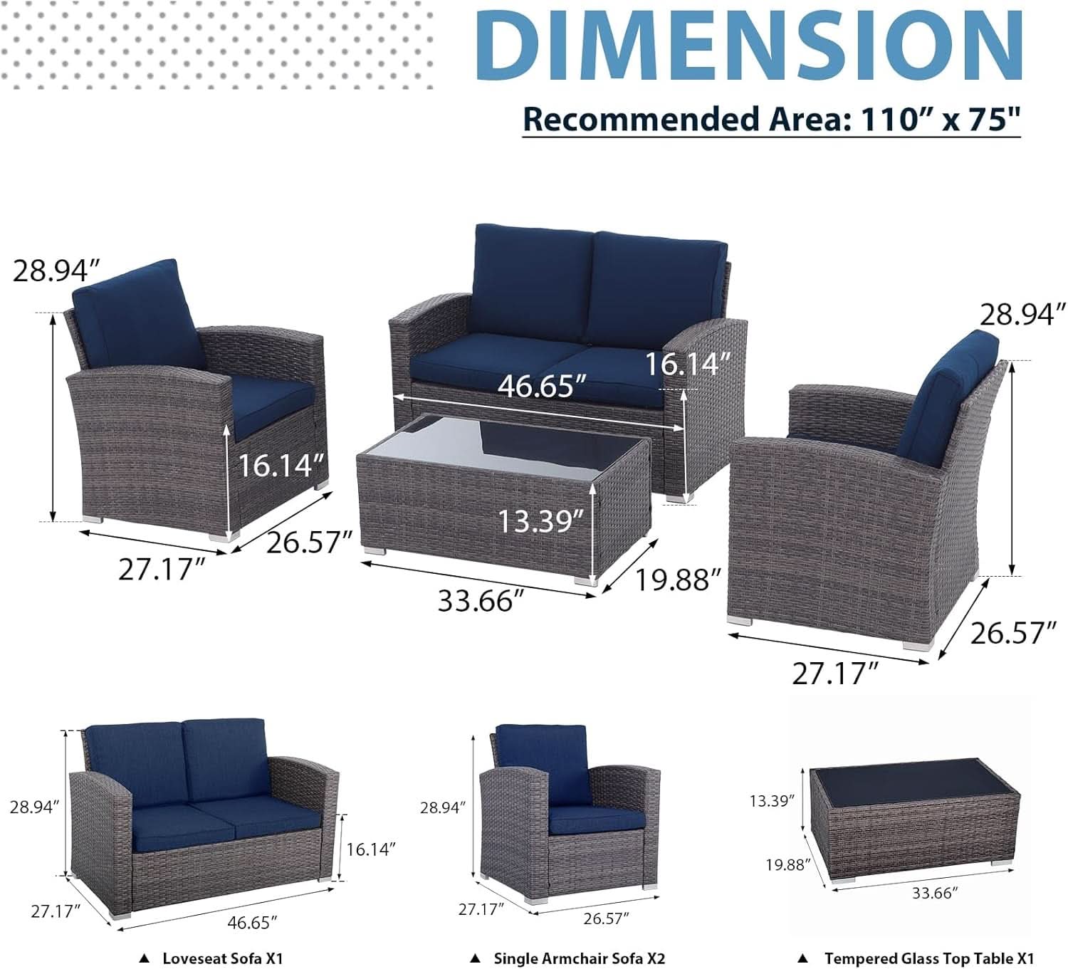 Navy Blue Outdoor Rattan Patio Furniture Set for Gatherings