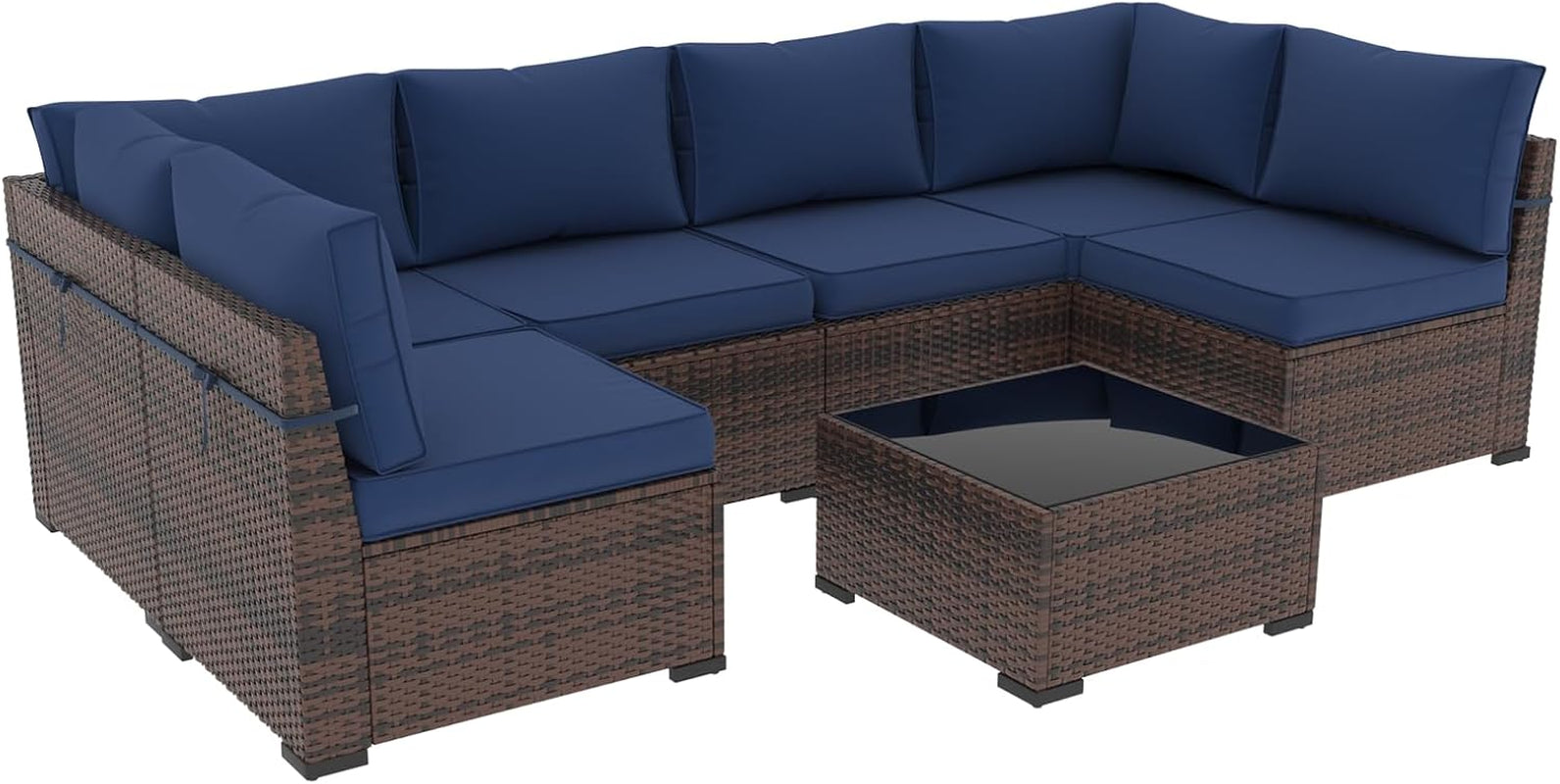 Navy Blue Outdoor Rattan Sofa Set with Coffee Table